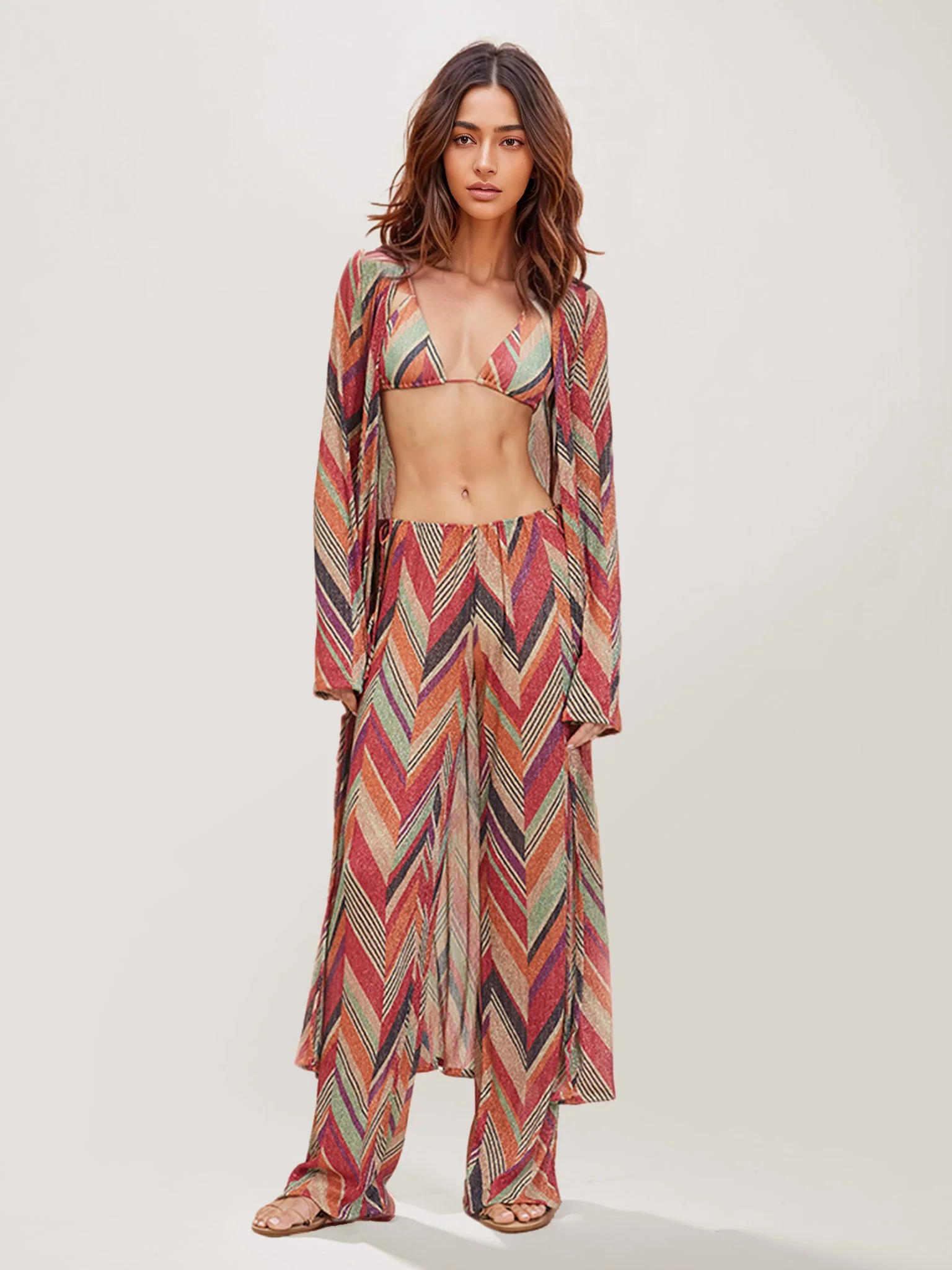 Chevron Print Open-Front Cardigan - XPRESSC