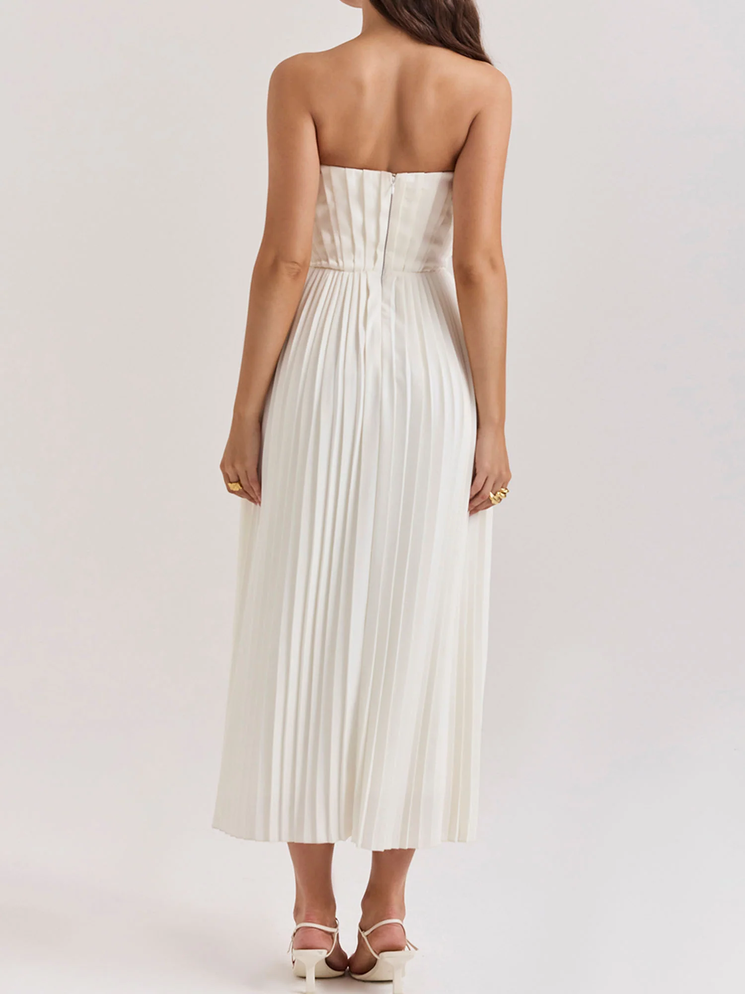 Pleated Strapless Sky Blue Maxi Dress - XPRESSC