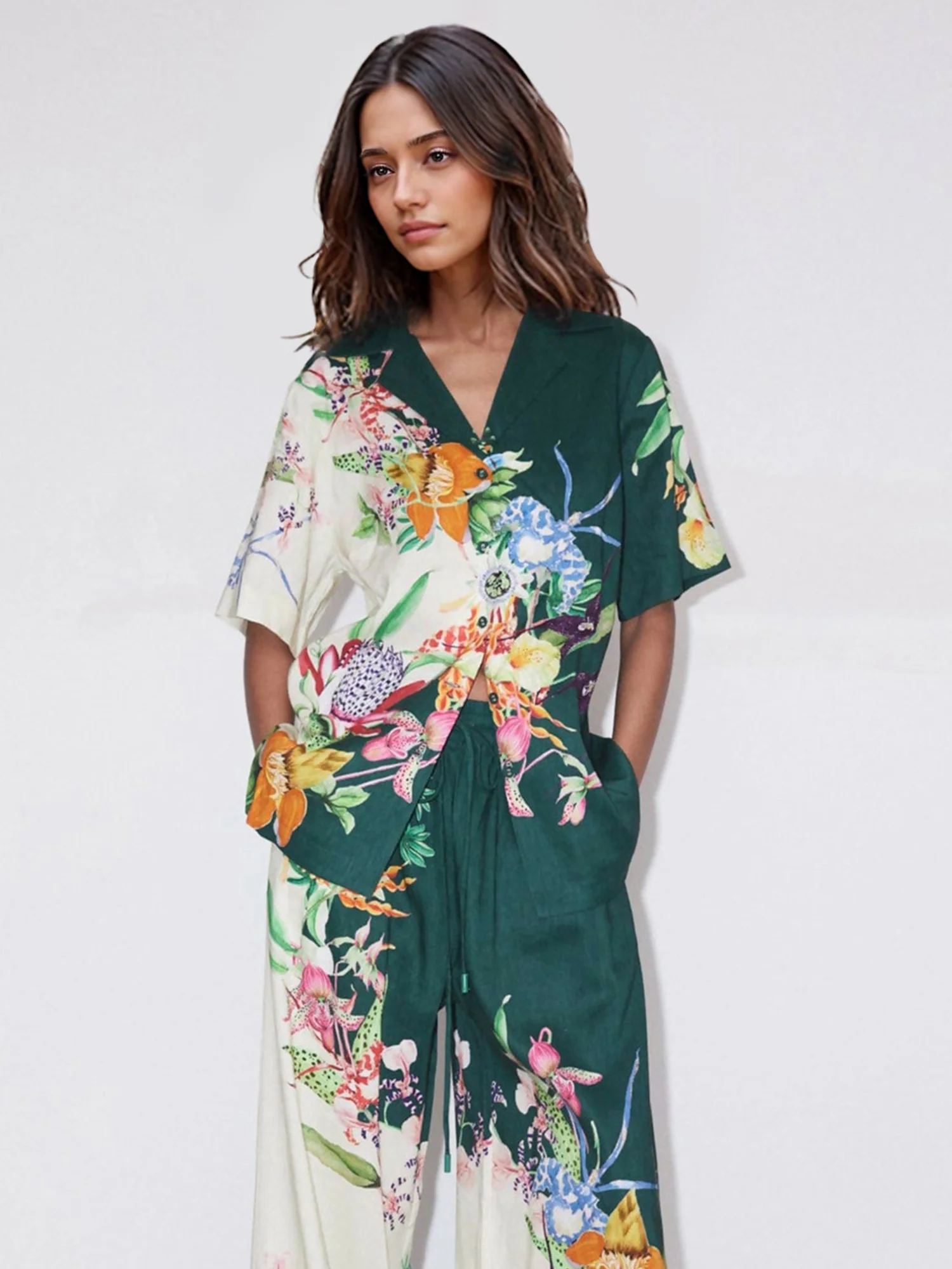 Floral Print Colorblock Shirt - XPRESSC