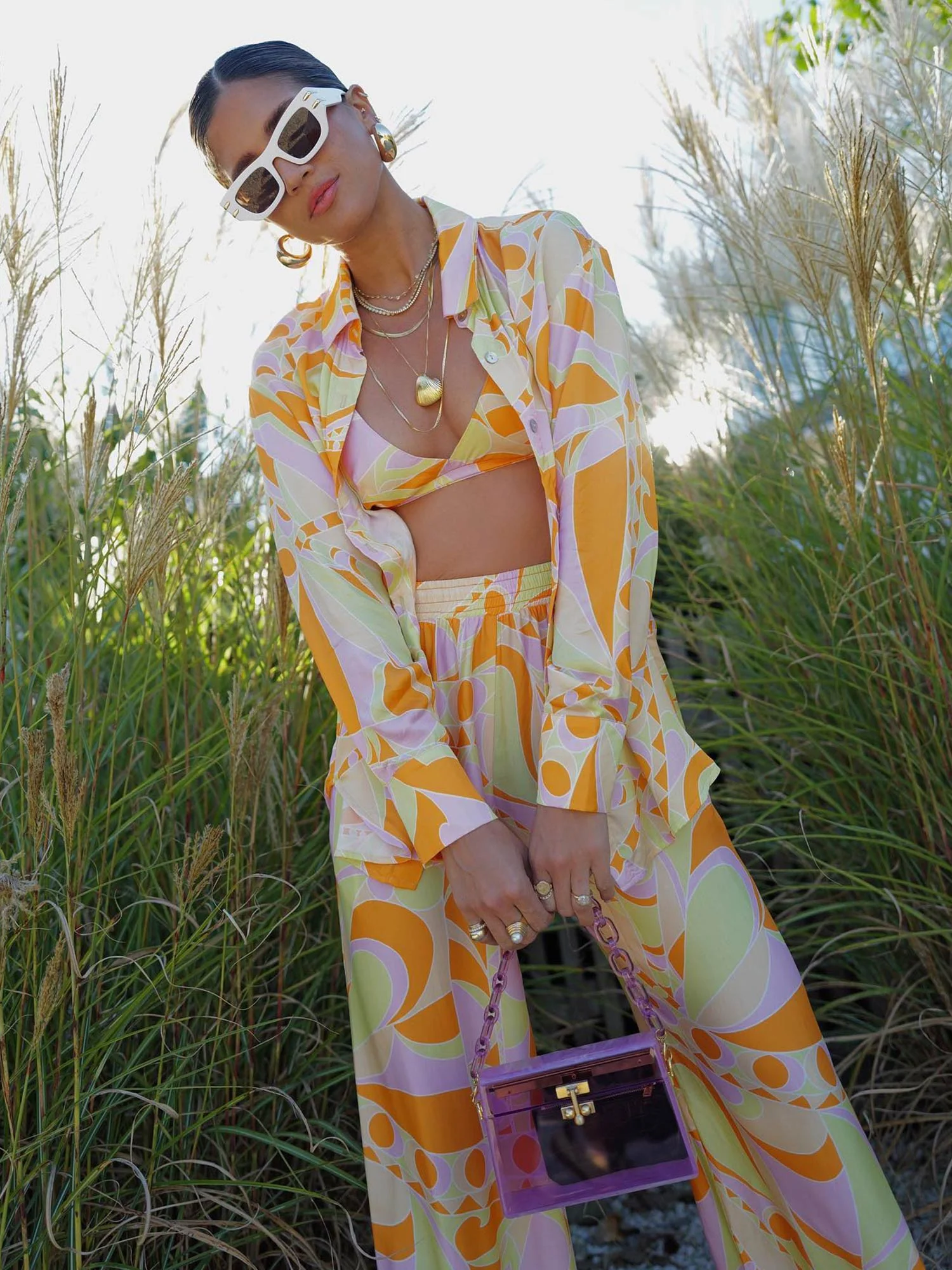 Tropical Beach Graphic Print Button-Up Shirt - XPRESSC