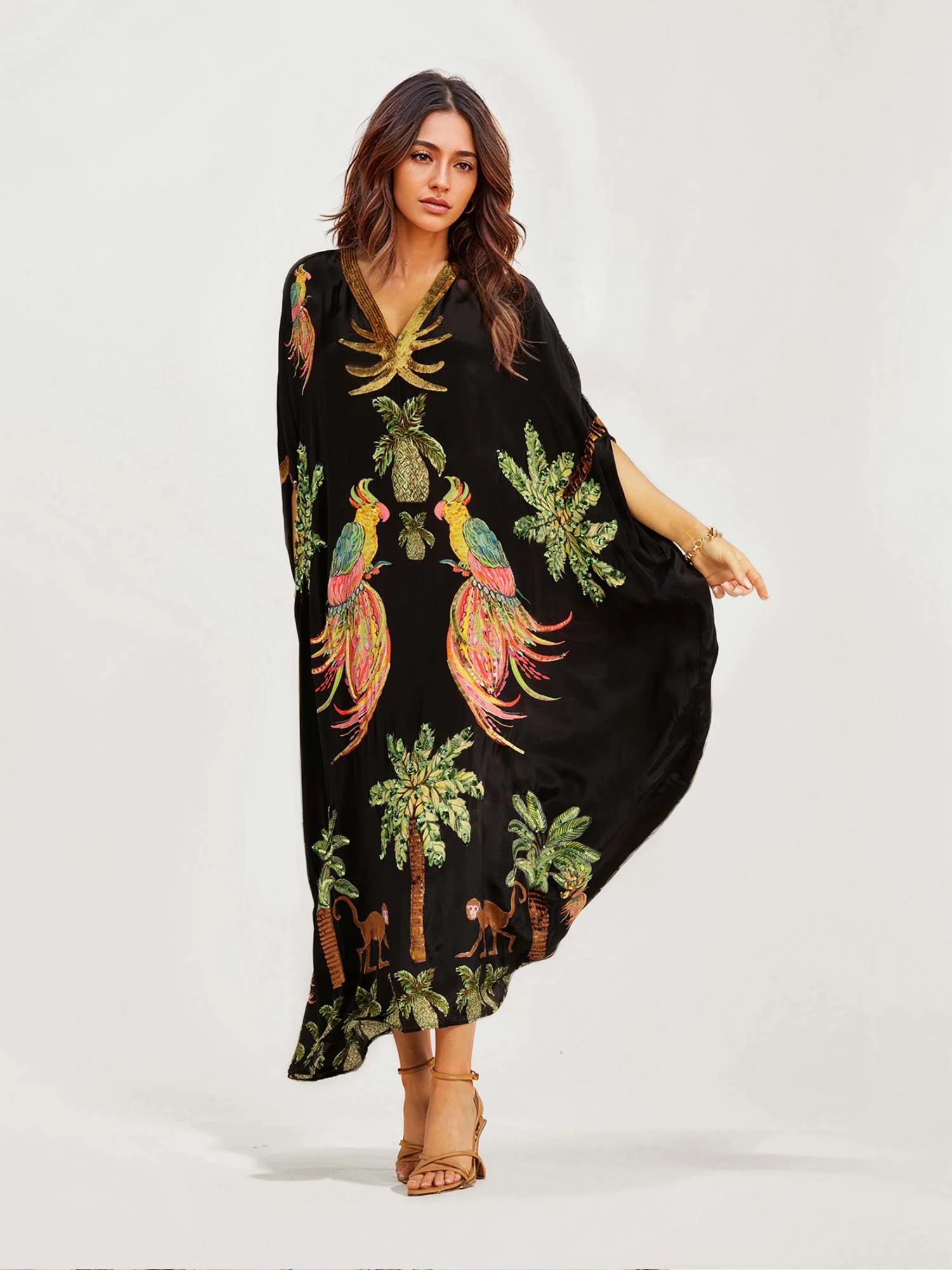Black/Pink Parrot Print Maxi Dress - XPRESSC
