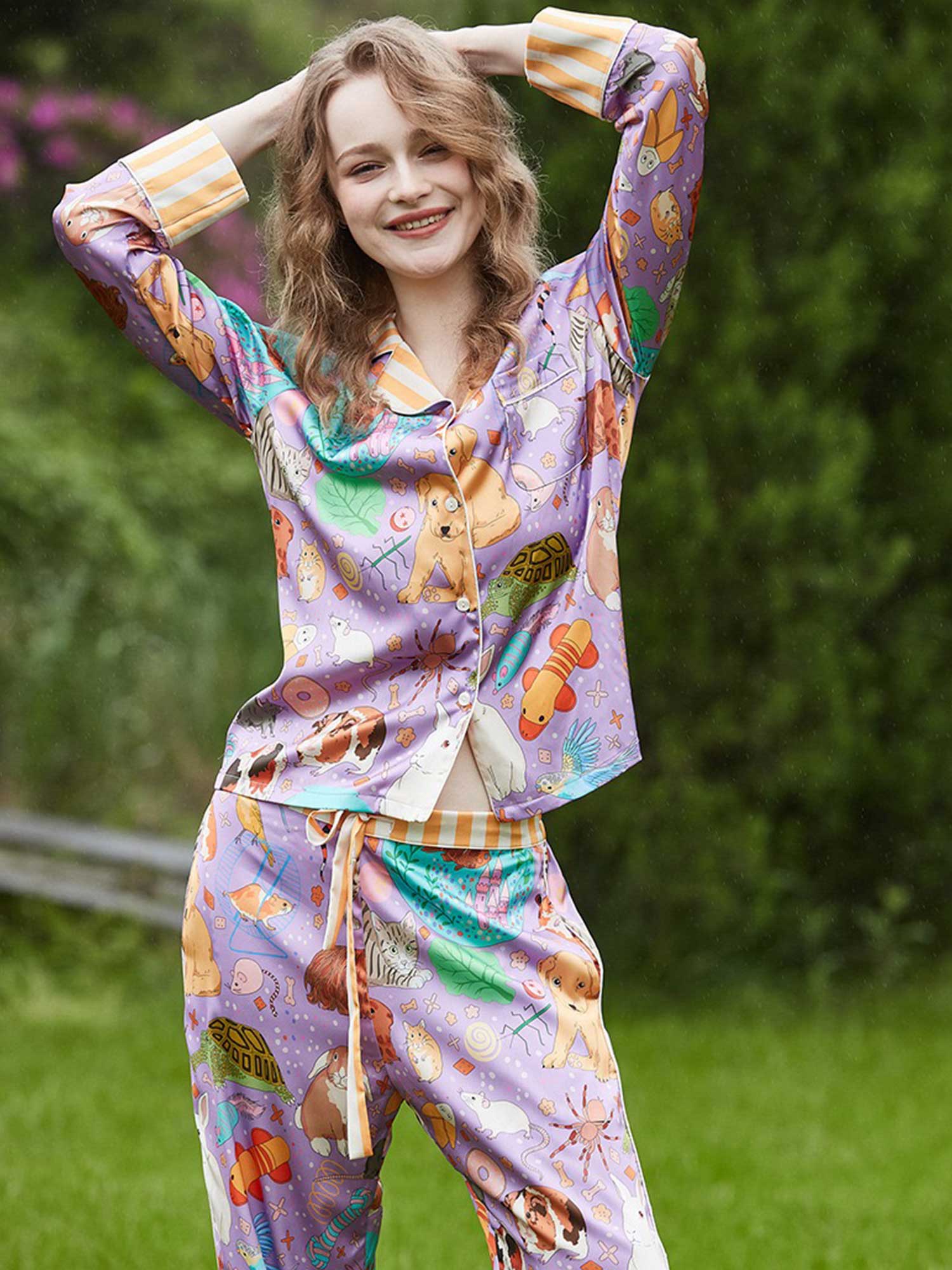 Guinea Pig & Goldfish Long Print Pajama Set - XPRESSC