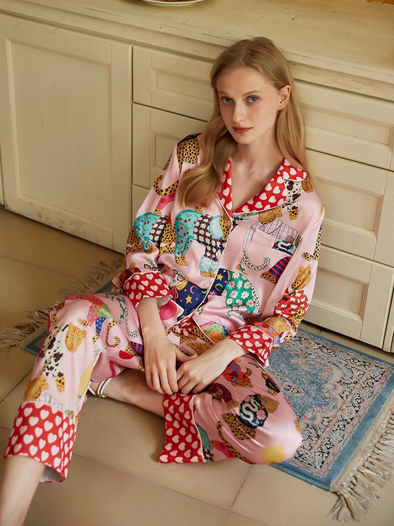 Cartoon Leopard Print Long Pajama Set - XPRESSC