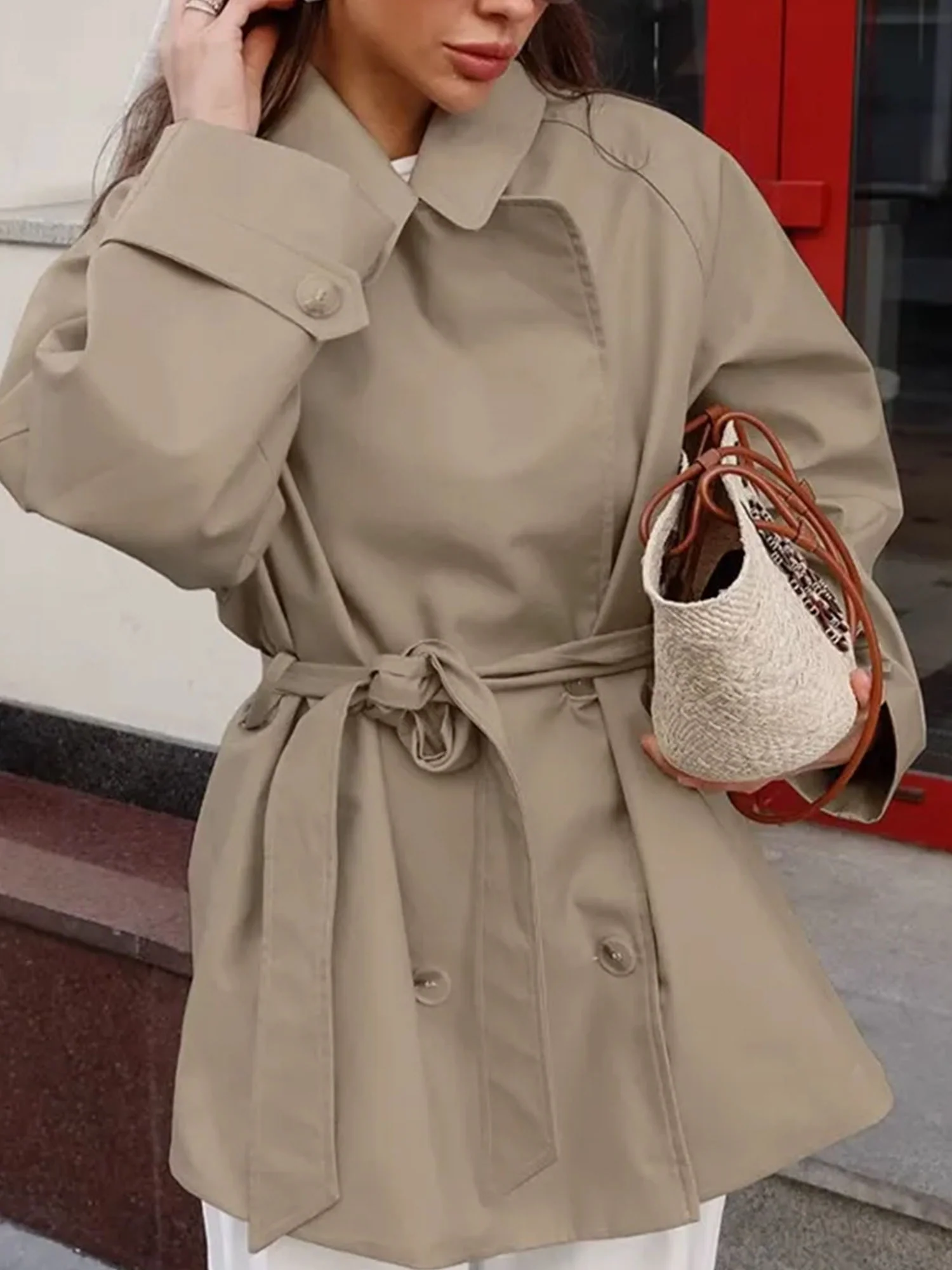 Belted Khaki Trench Jacket - XPRESSC