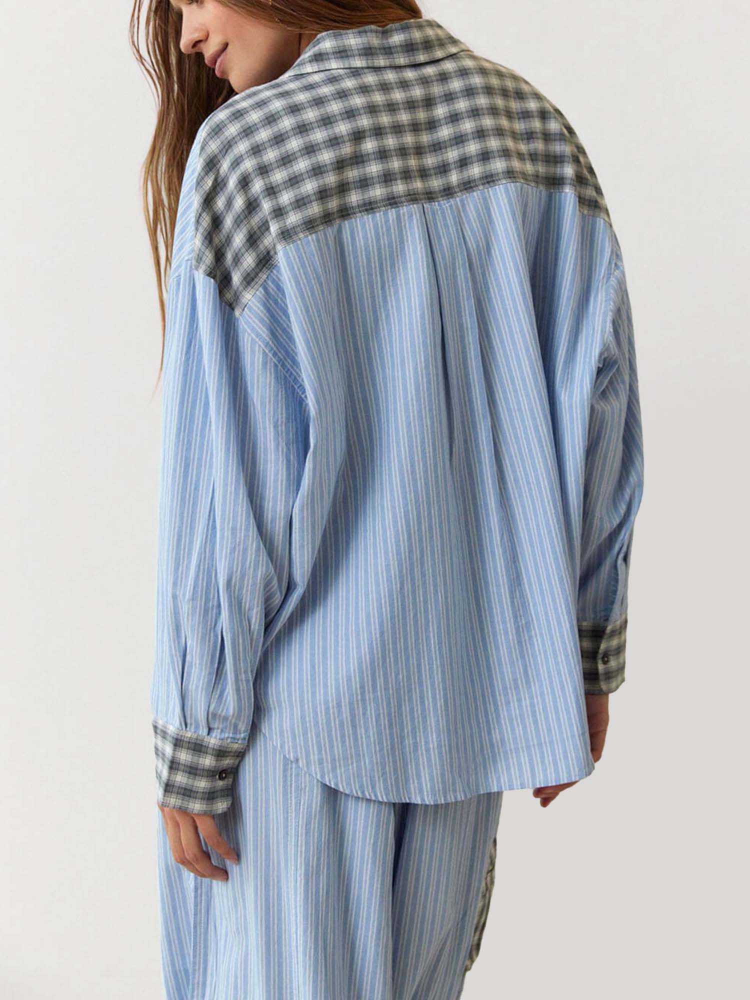 Striped Pajama Set with Checkered Accents - XPRESSC