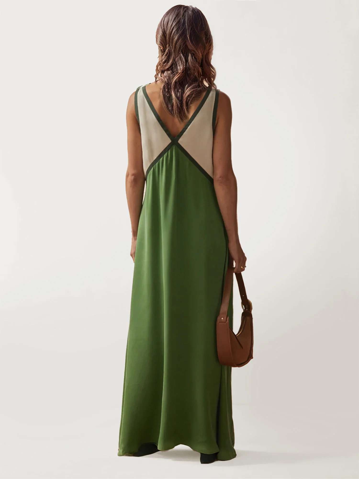Color Block V-Neck Maxi Dress - XPRESSC