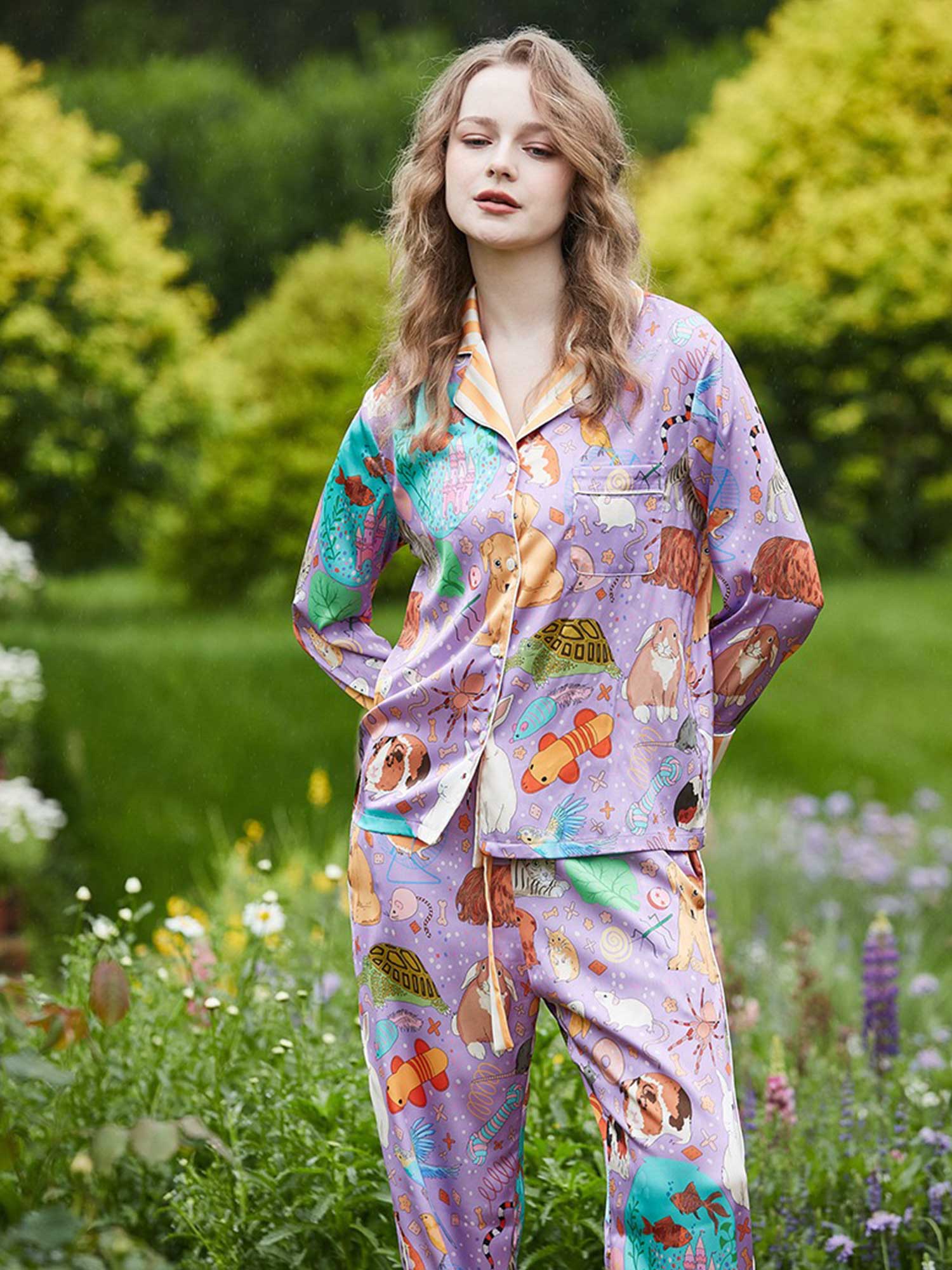 Guinea Pig & Goldfish Long Print Pajama Set - XPRESSC