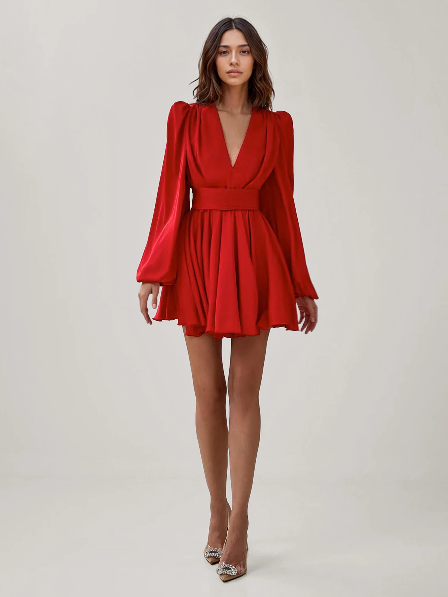 Flared Sleeve Red Mini Dress - XPRESSC