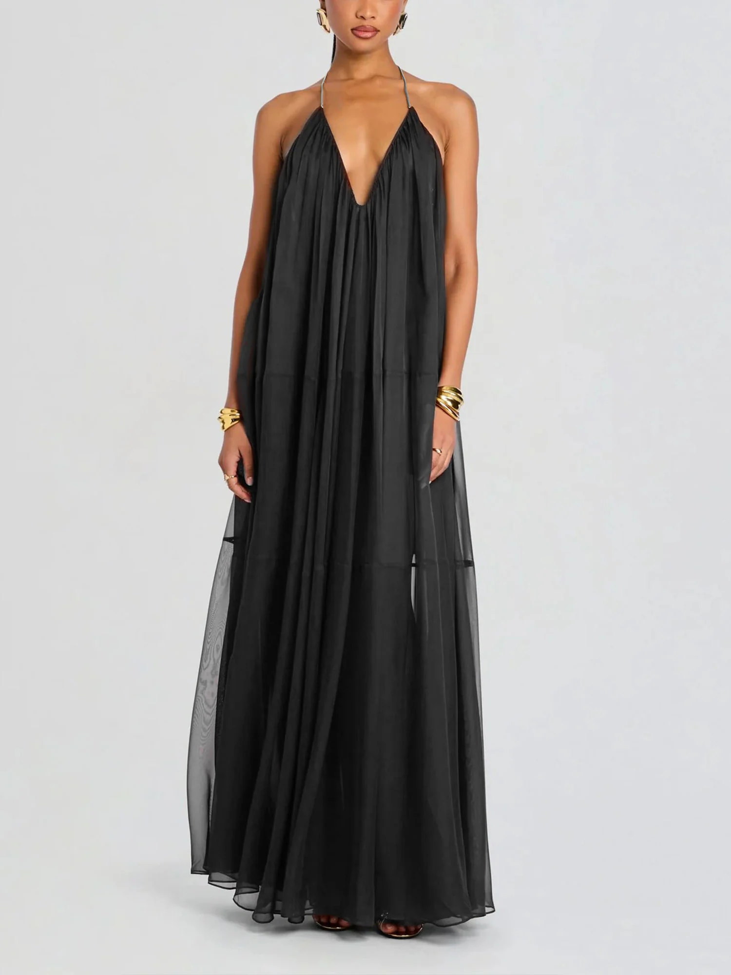 Sheer Draped Maxi Dress - XPRESSC