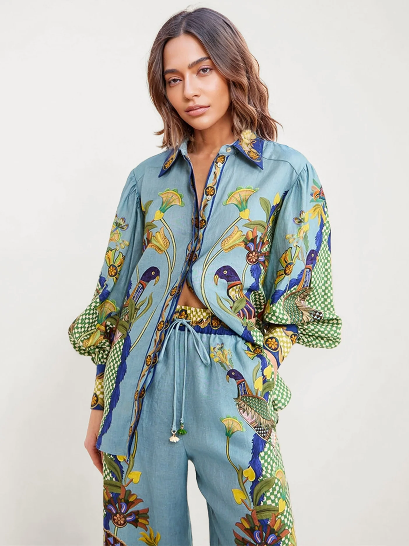 Bohemian Floral Print Button-Up Shirt - XPRESSC