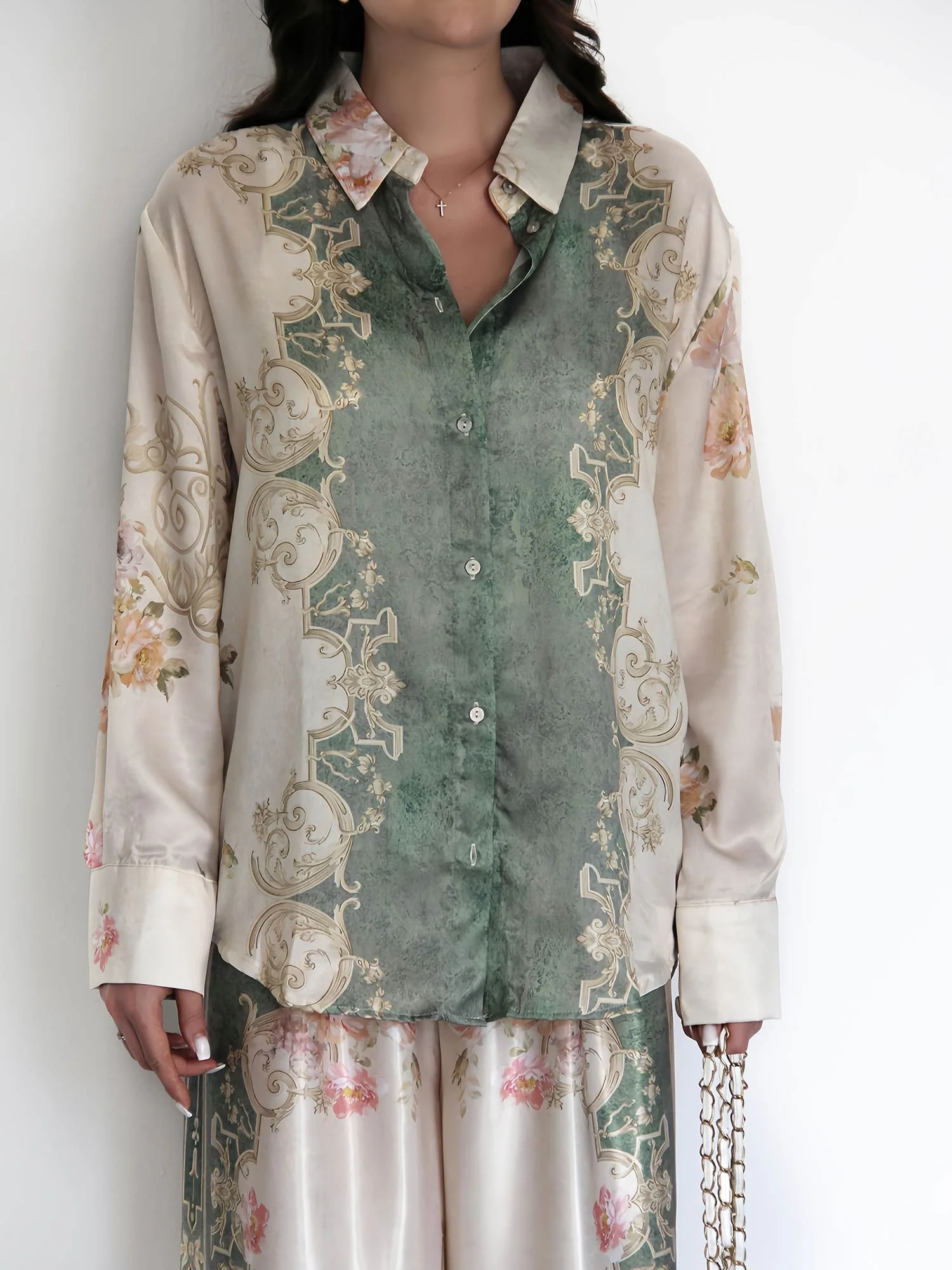Baroque Floral Satin Shirt - XPRESSC