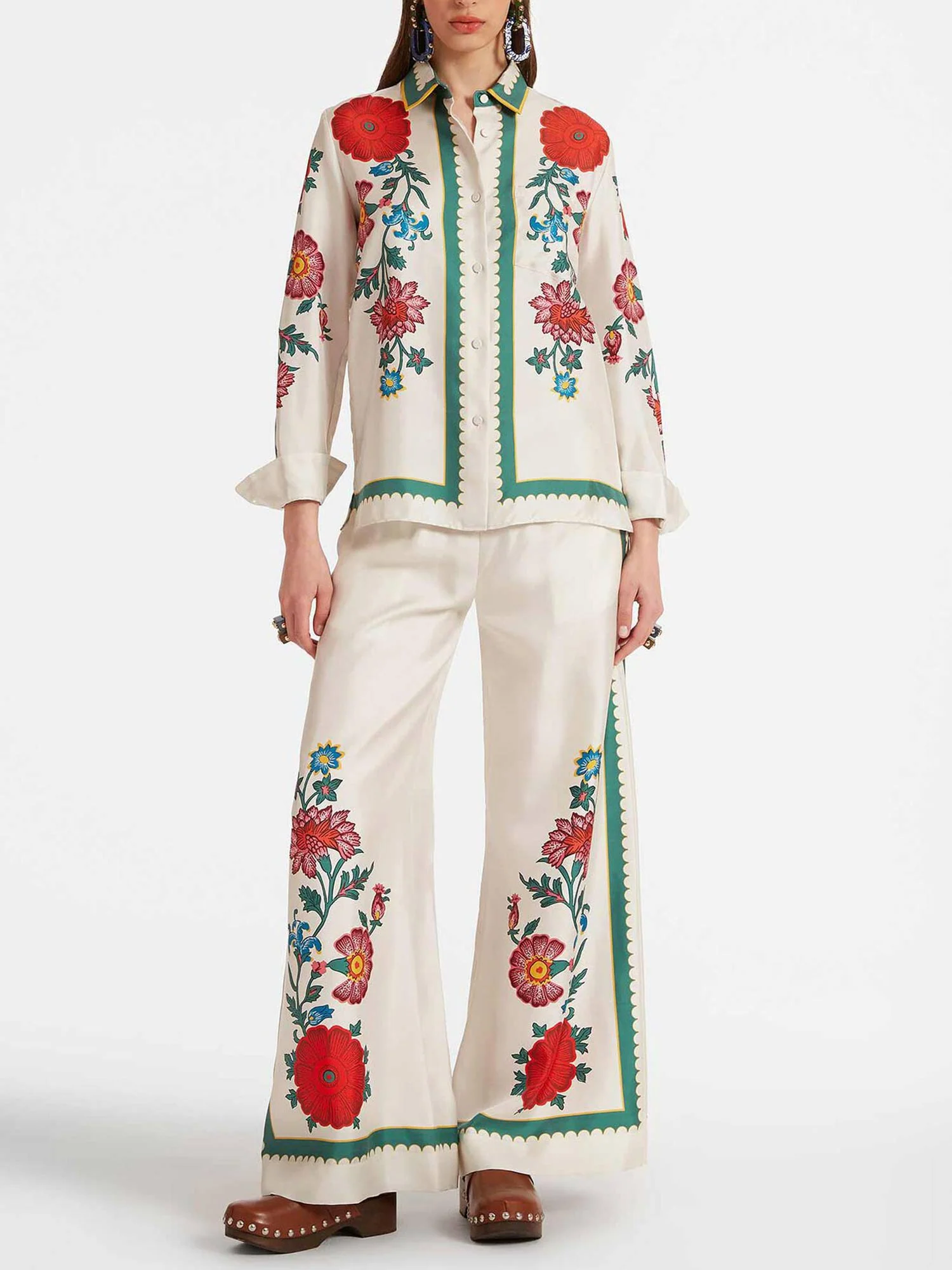 White Blossom Wide-Leg Pants - XPRESSC