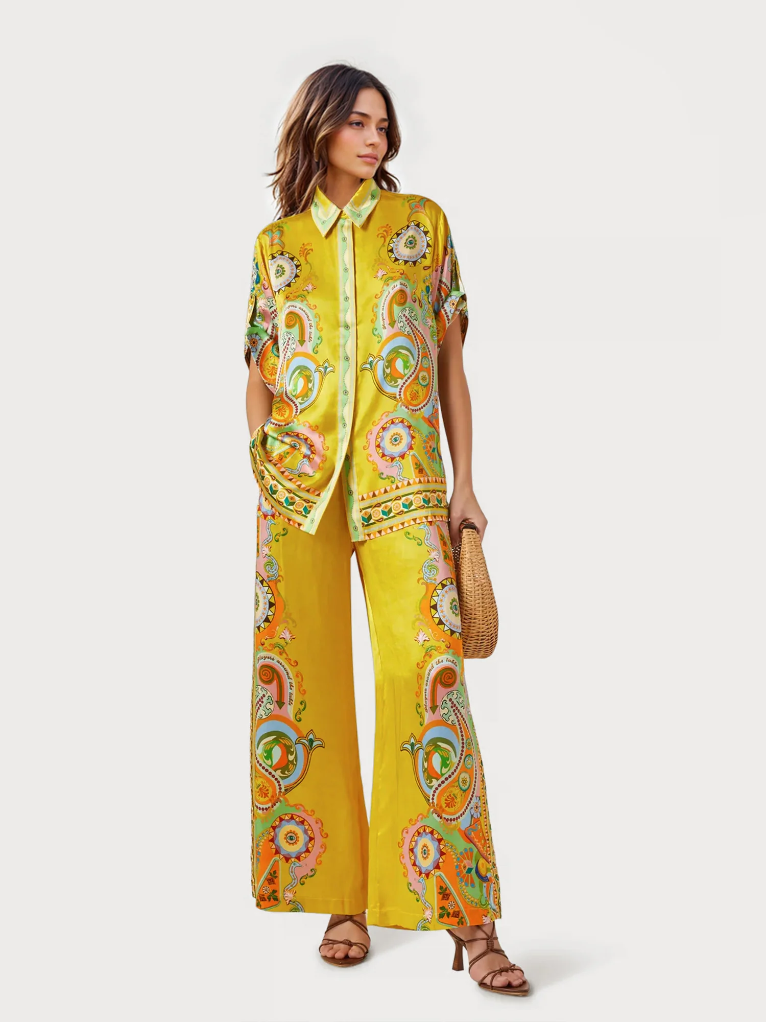 Luxe Satin Cashew Blossom Oversized Shirt - XPRESSC