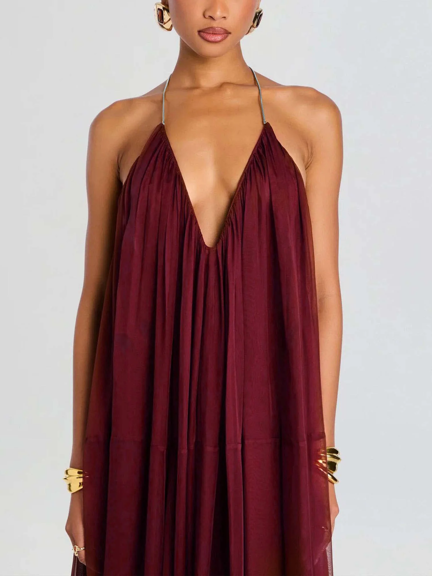 Sheer Draped Maxi Dress - XPRESSC
