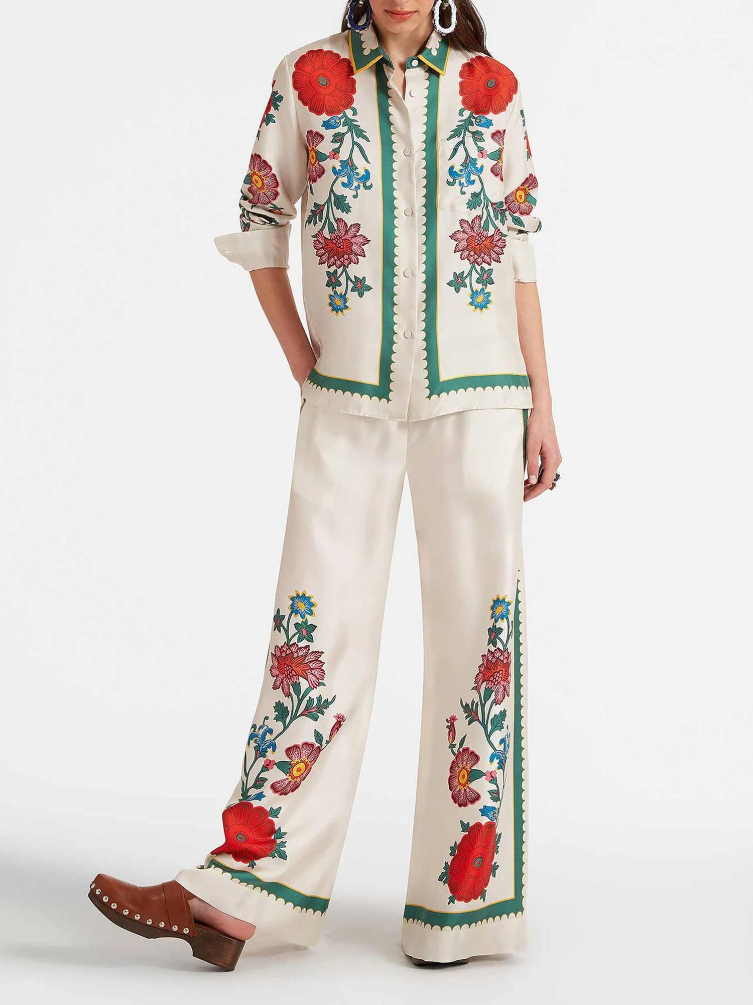 White Blossom Wide-Leg Pants - XPRESSC