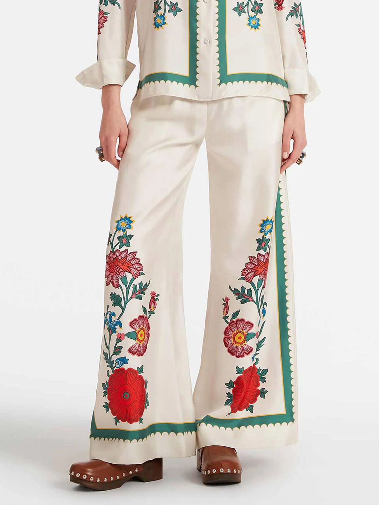 White Blossom Wide-Leg Pants - XPRESSC