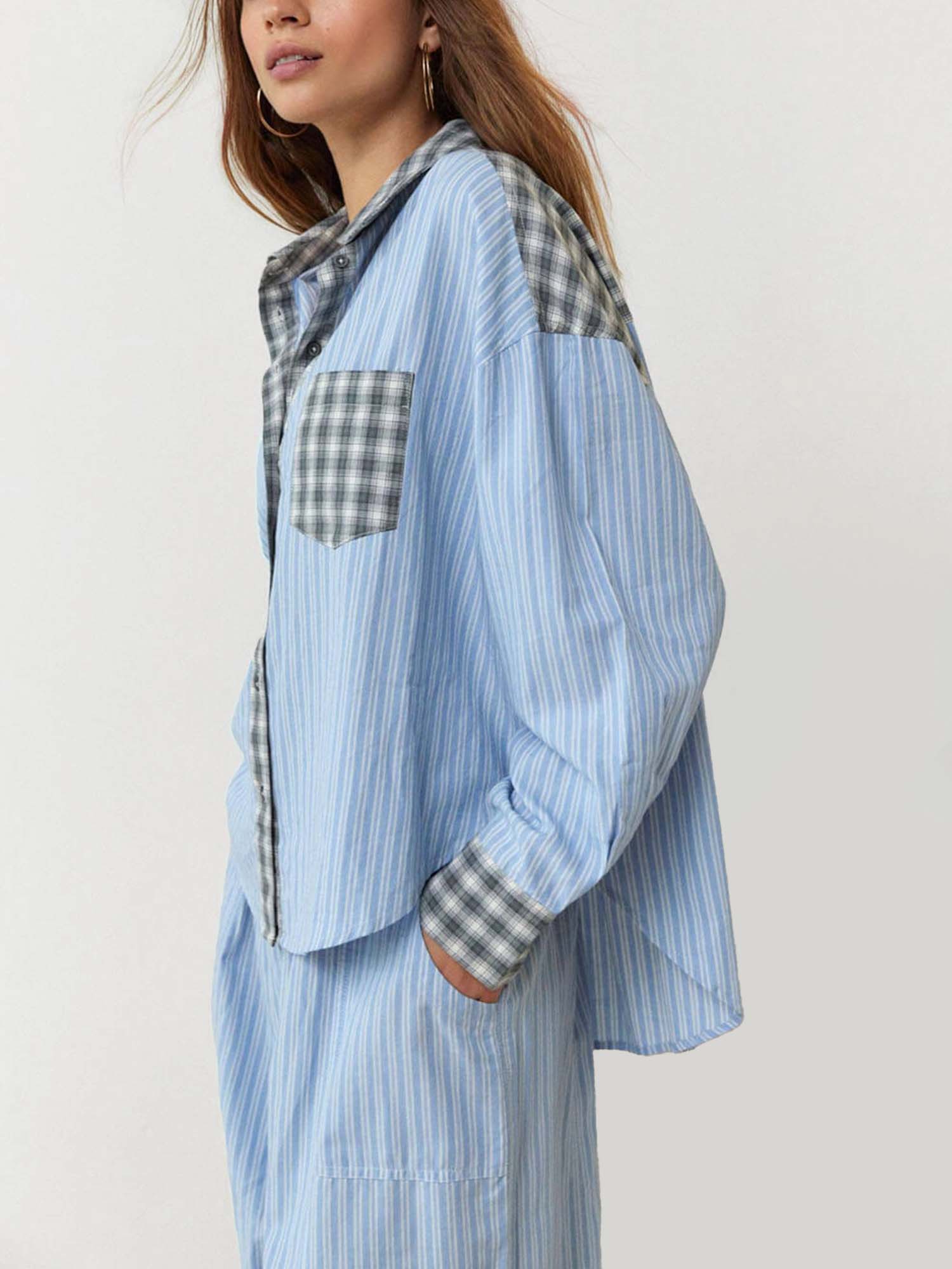 Striped Pajama Set with Checkered Accents - XPRESSC