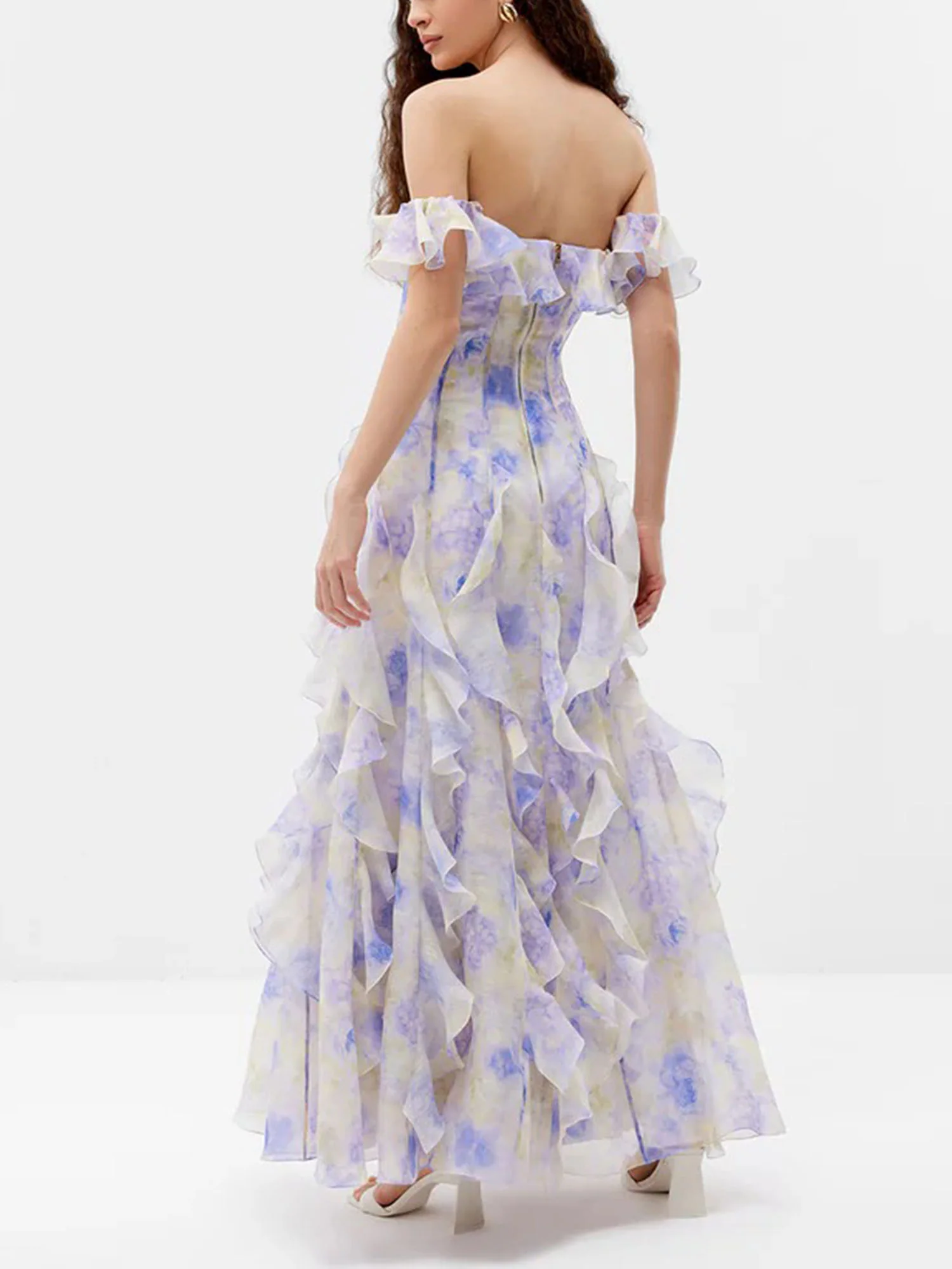 Lilac Off-Shoulder Ruffle Maxi Dress - XPRESSC