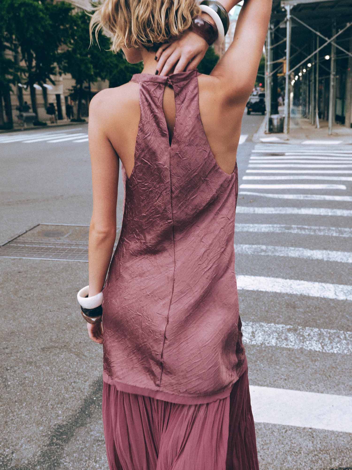 Dusty Rose Textured Halter Maxi Dress - XPRESSC