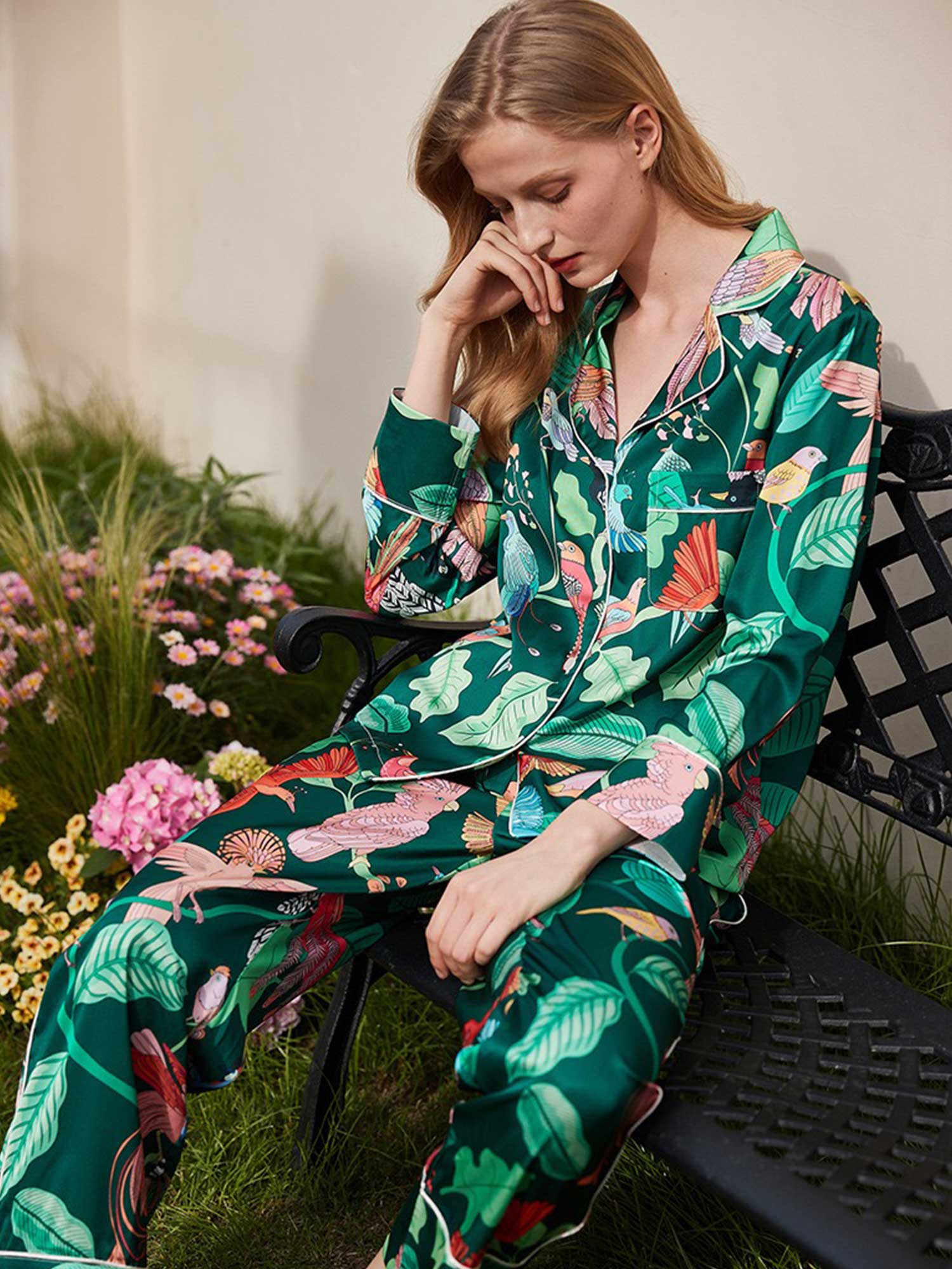 Parrot and Leaf Print Pajama Set - XPRESSC