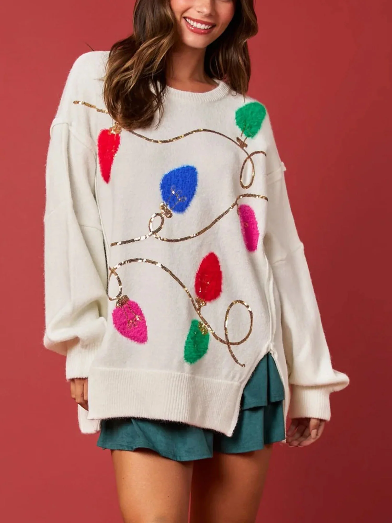 White Festive Cascade Sweater - XPRESSC