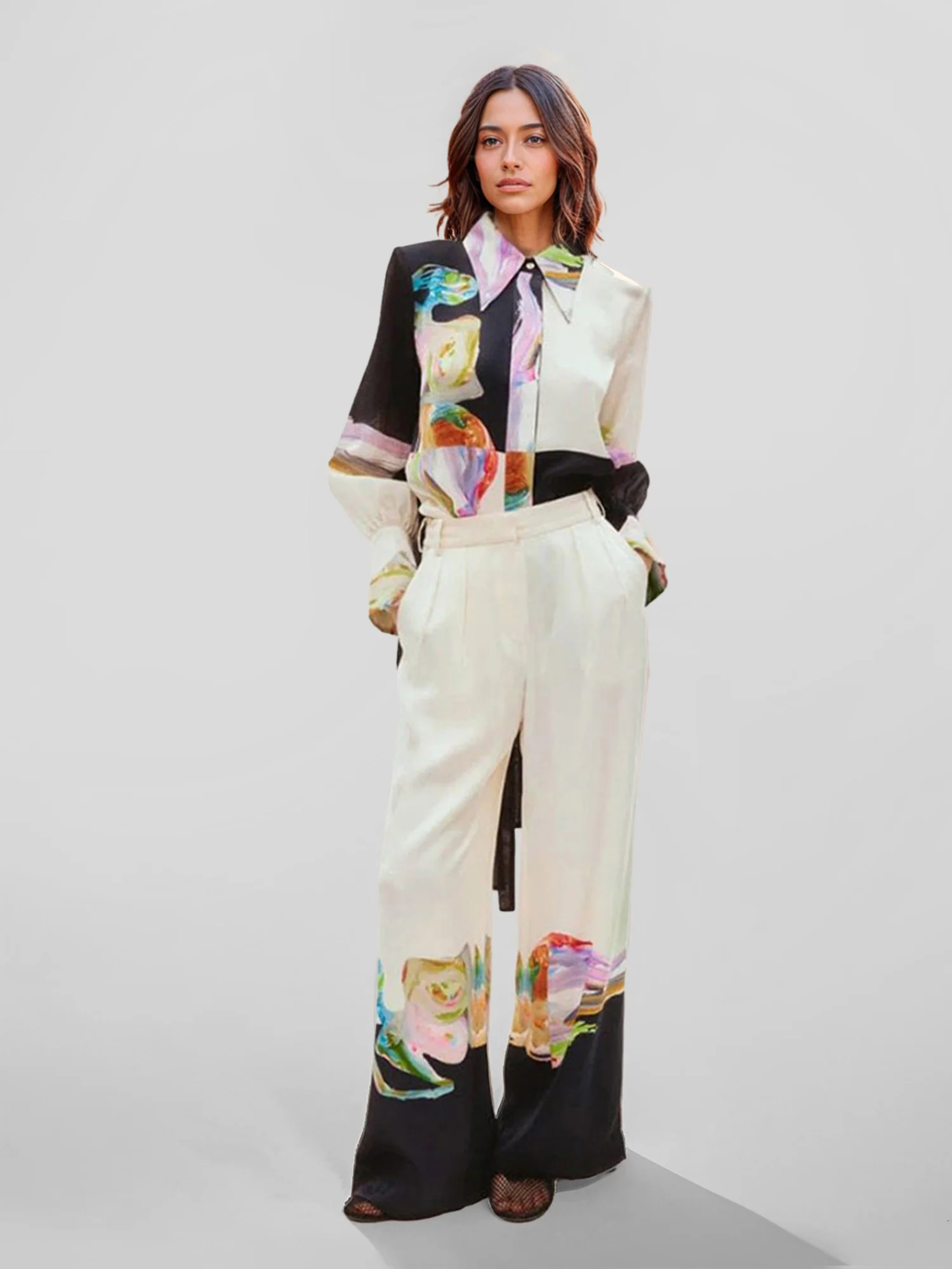 Abstract Art Print Button-Up Shirt - XPRESSC