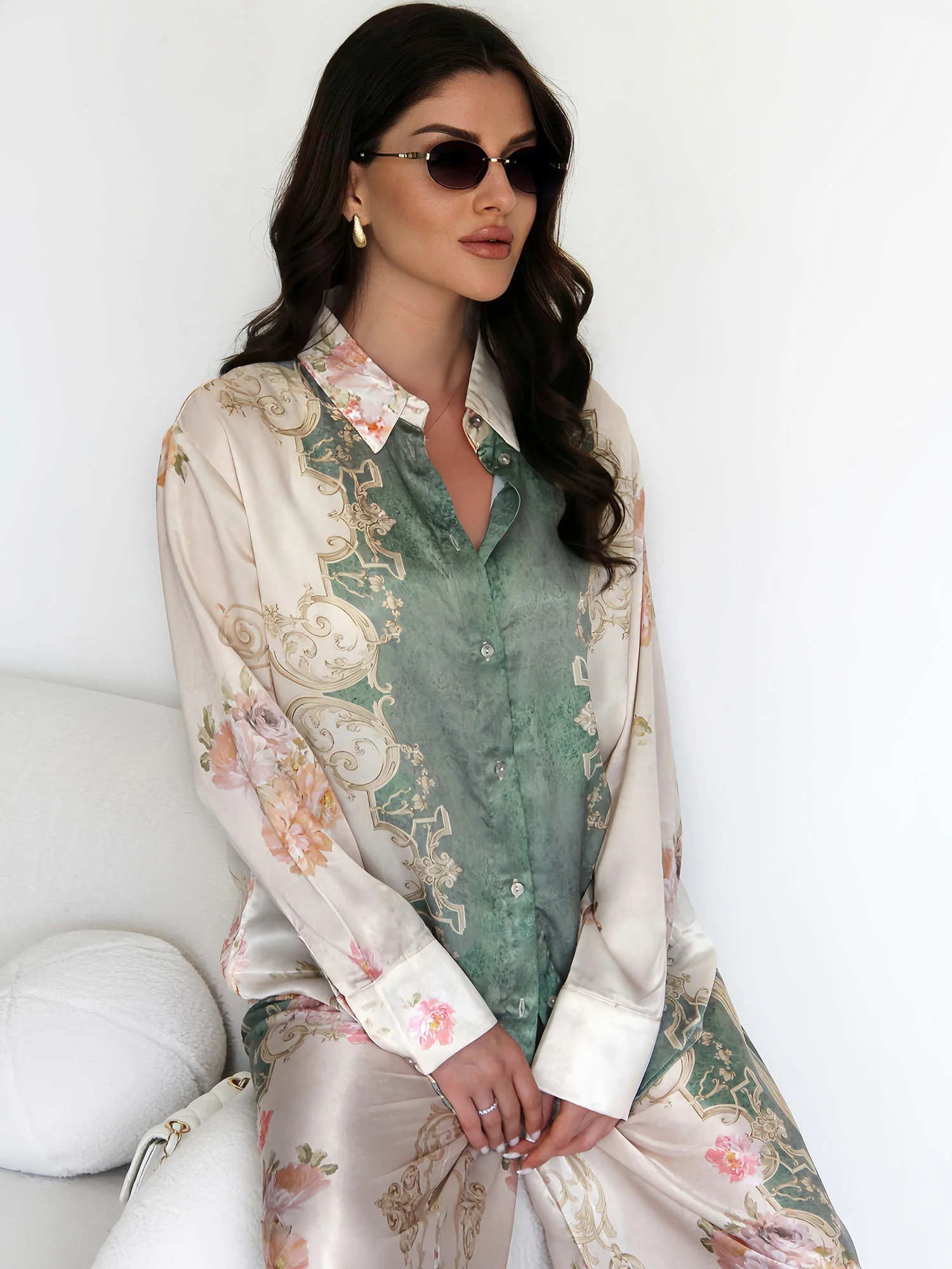 Baroque Floral Satin Shirt - XPRESSC