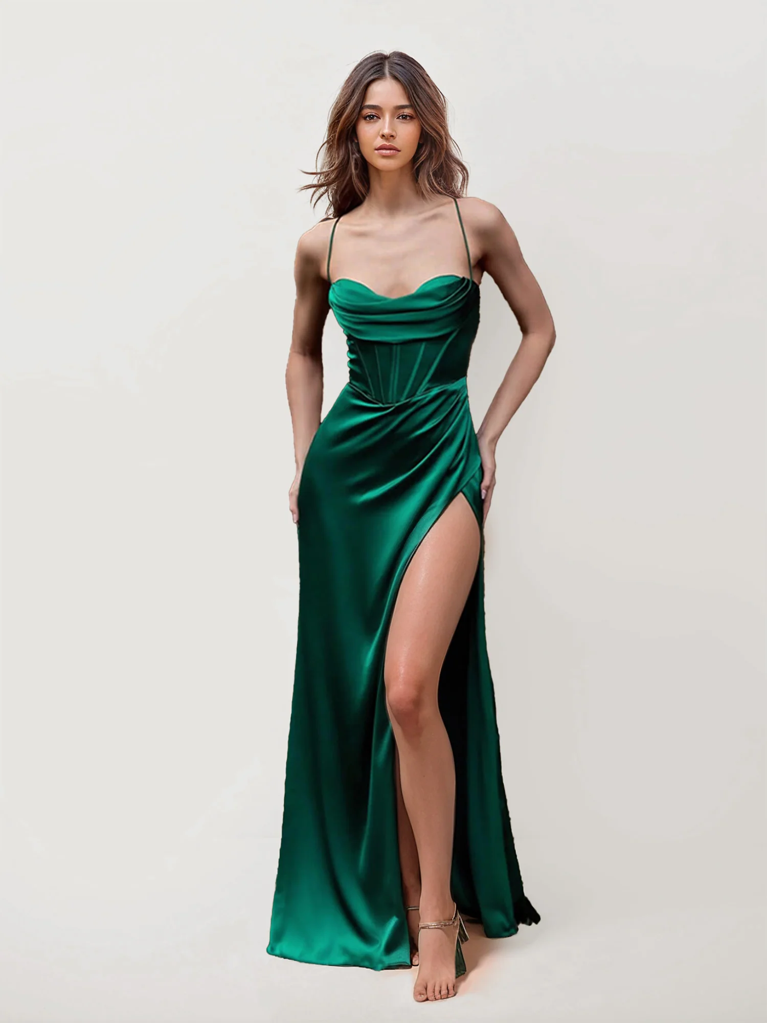 Satin Corset Maxi Dress with Slit - XPRESSC