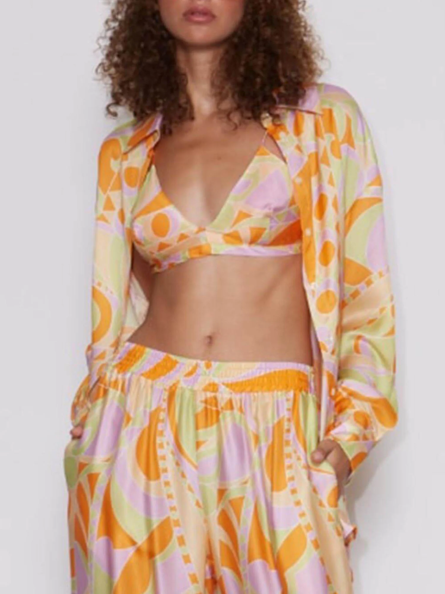 Tropical Beach Graphic Print Button-Up Shirt - XPRESSC