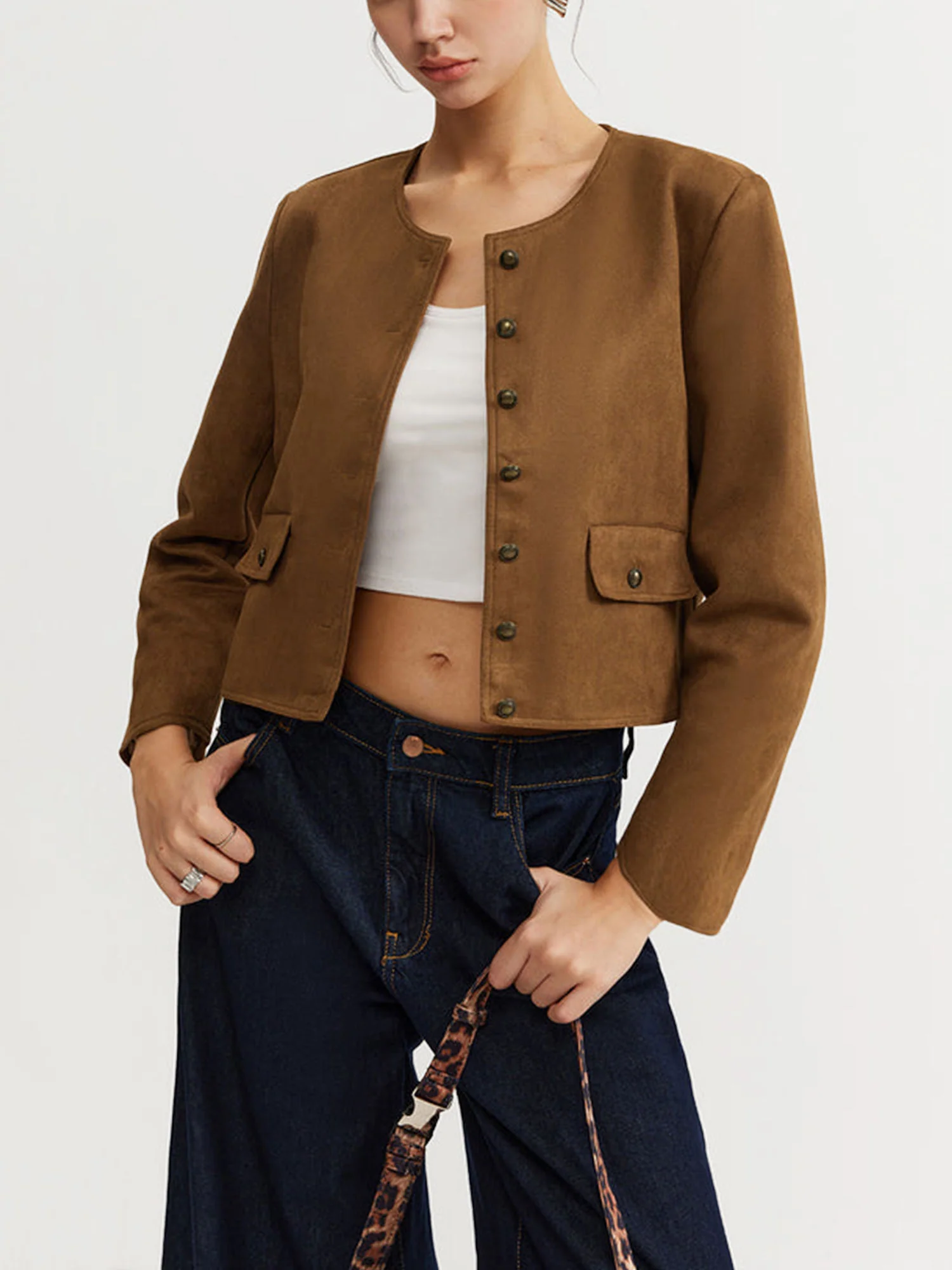 Brown Suede Buttoned Jacket - XPRESSC