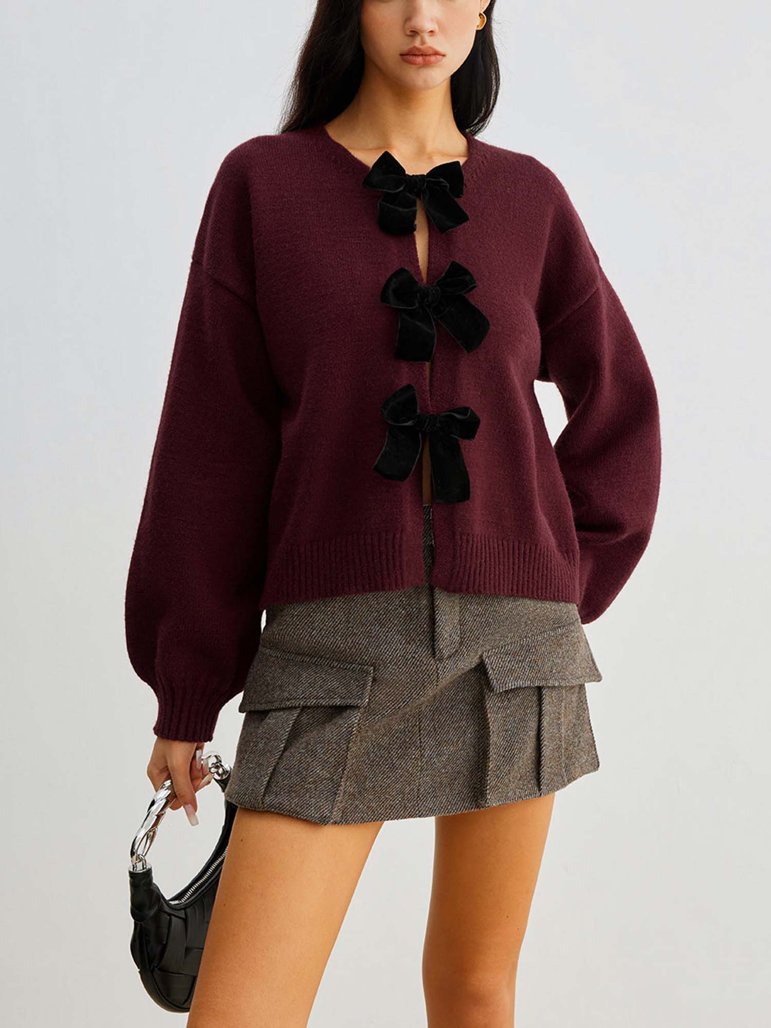 Knit Cardigan with Bow Detail - XPRESSC