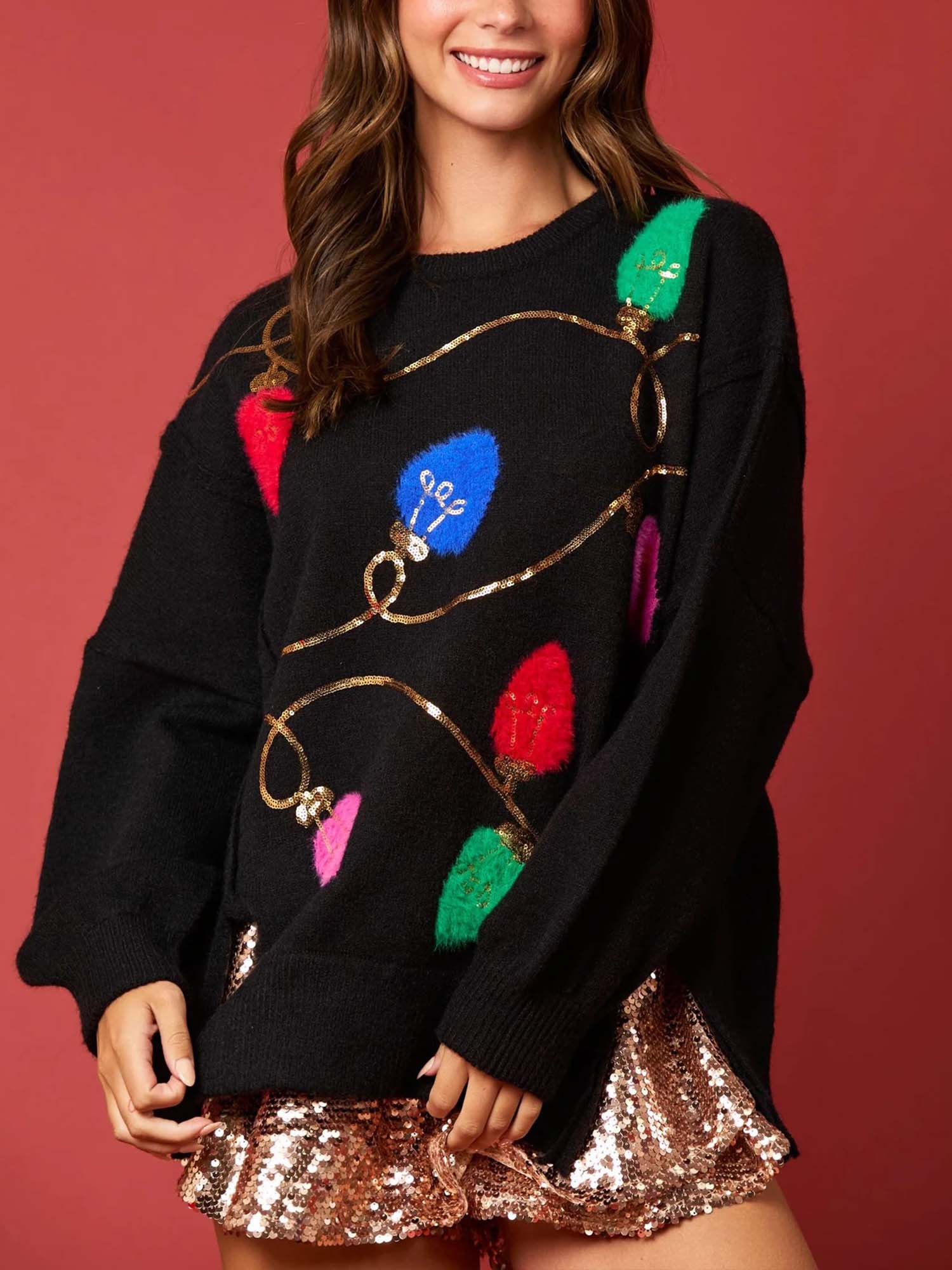 Black Festive Cascade Sweater - XPRESSC