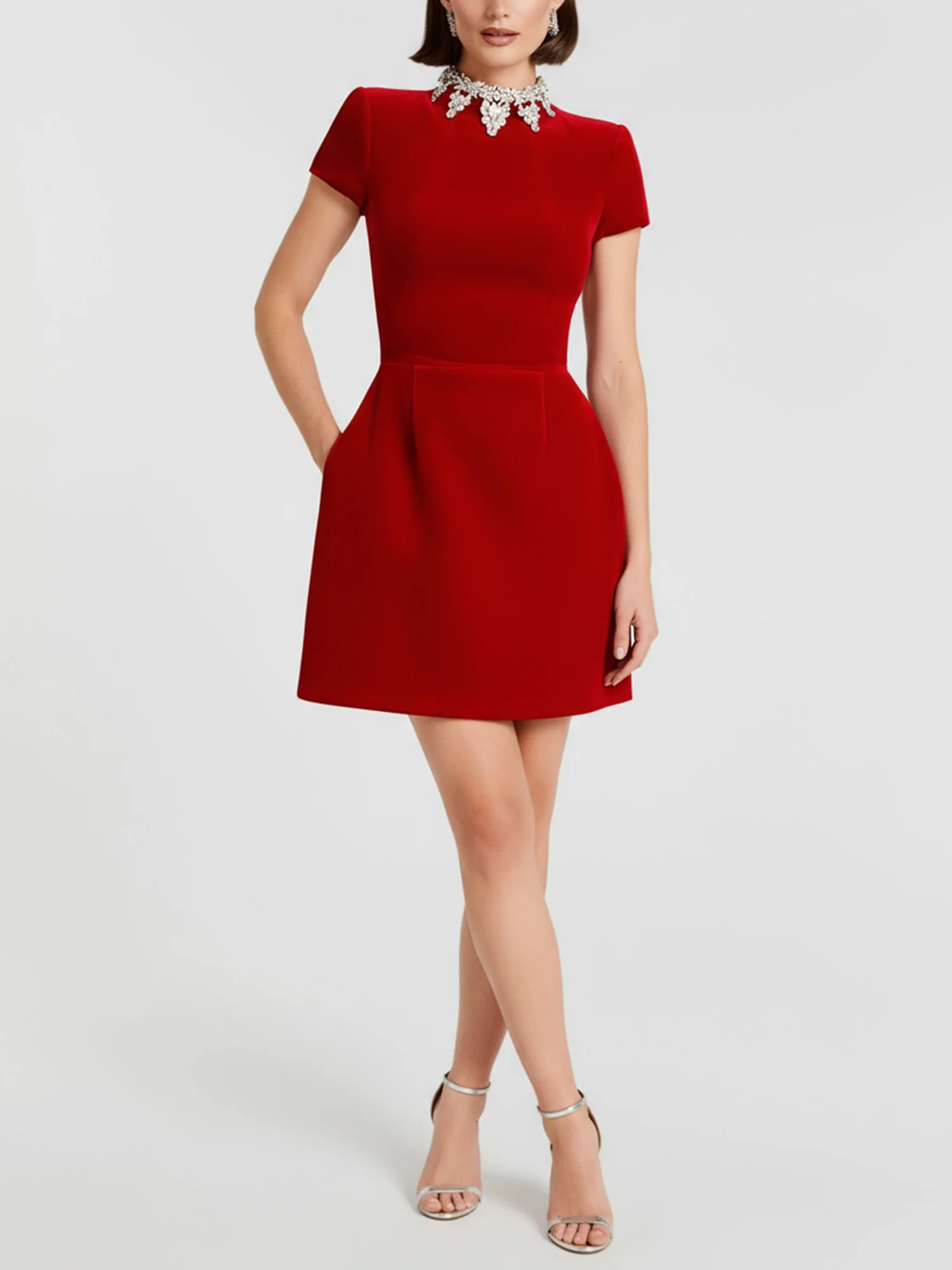 Sparkle Collar Mini Dress Poised Flare - XPRESSC