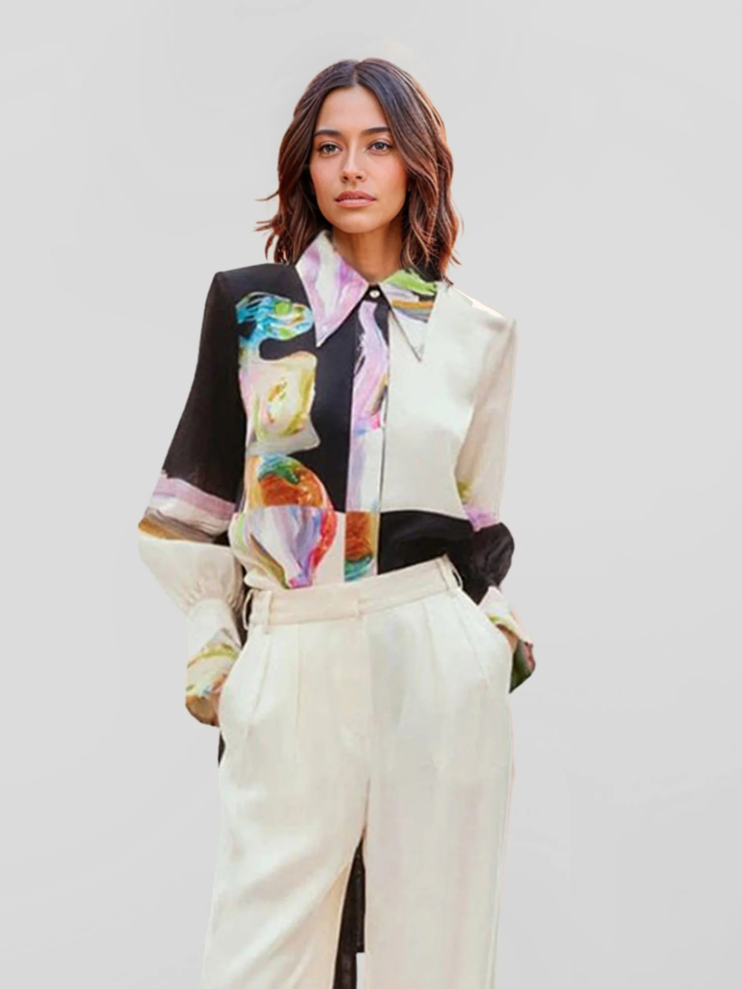 Abstract Art Print Button-Up Shirt - XPRESSC