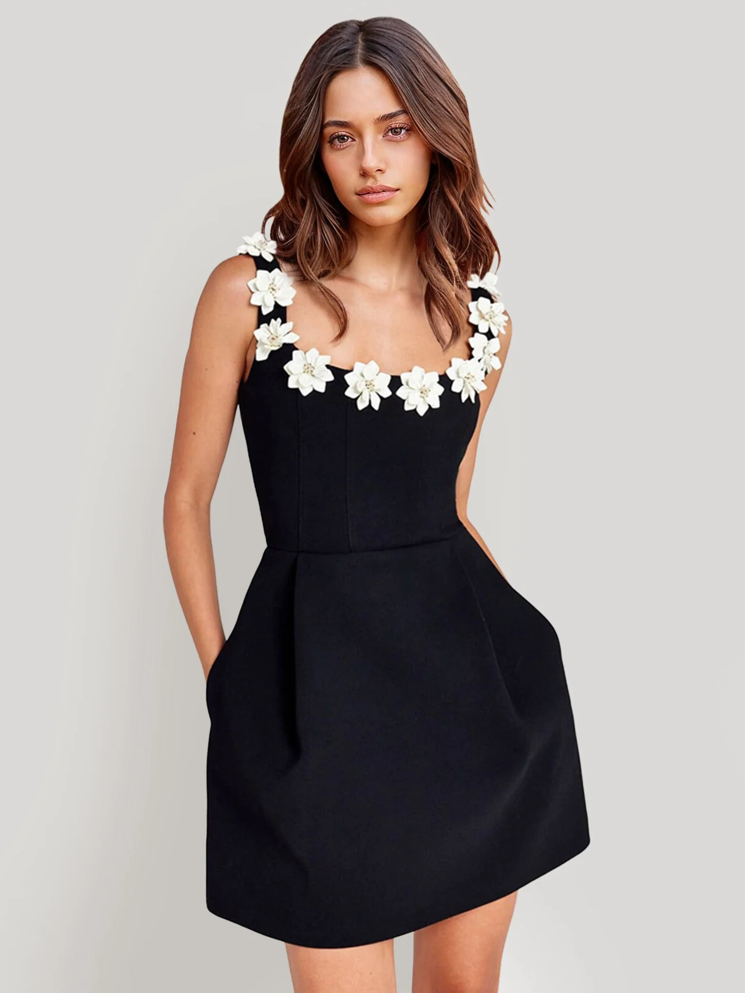 Floral Accented A-Line Dress - XPRESSC