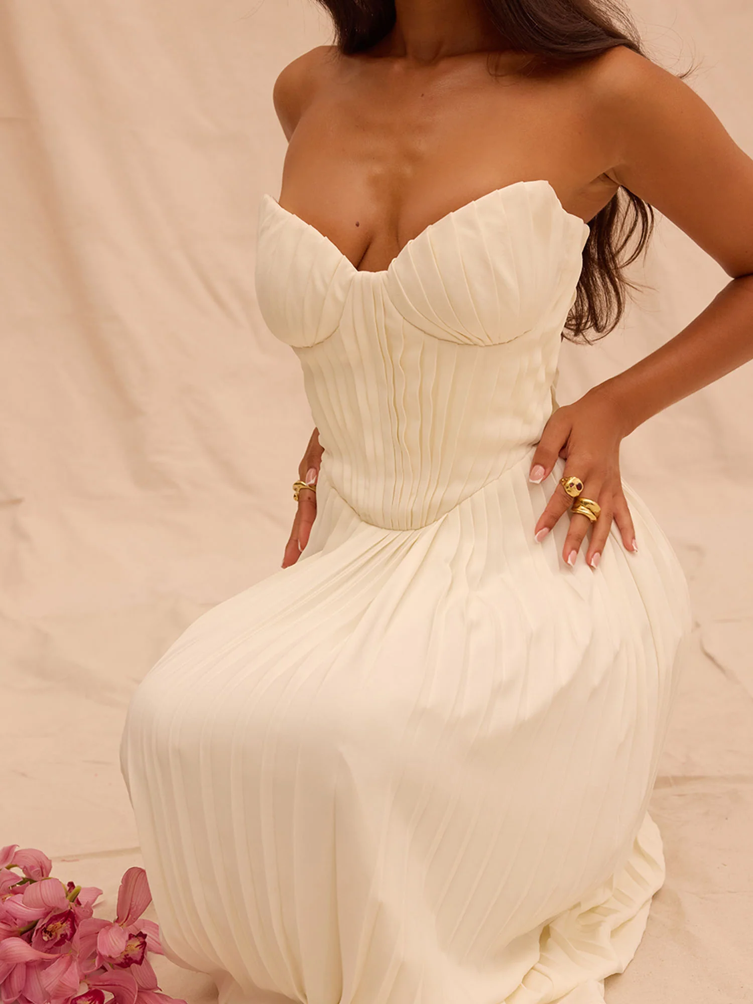 Pleated Strapless Sky Blue Maxi Dress - XPRESSC