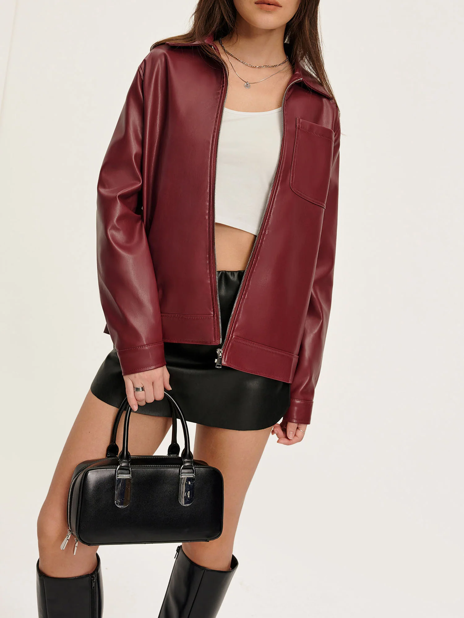 Faux Leather Zip-Up Jacket - XPRESSC
