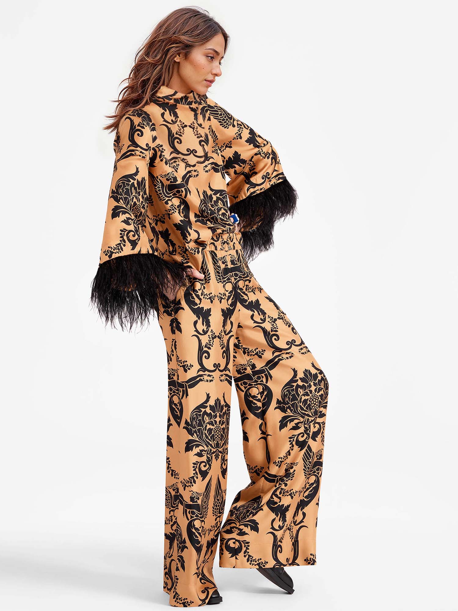 Bohemian Satin Top with Feather Detail - XPRESSC