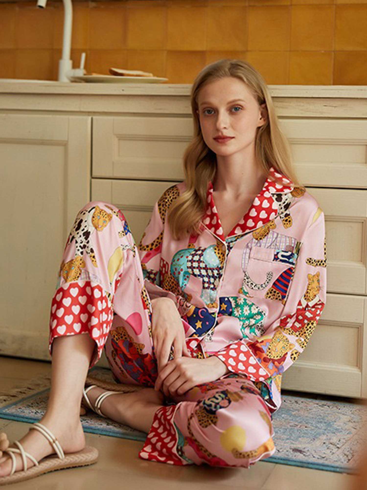 Cartoon Leopard Print Long Pajama Set - XPRESSC