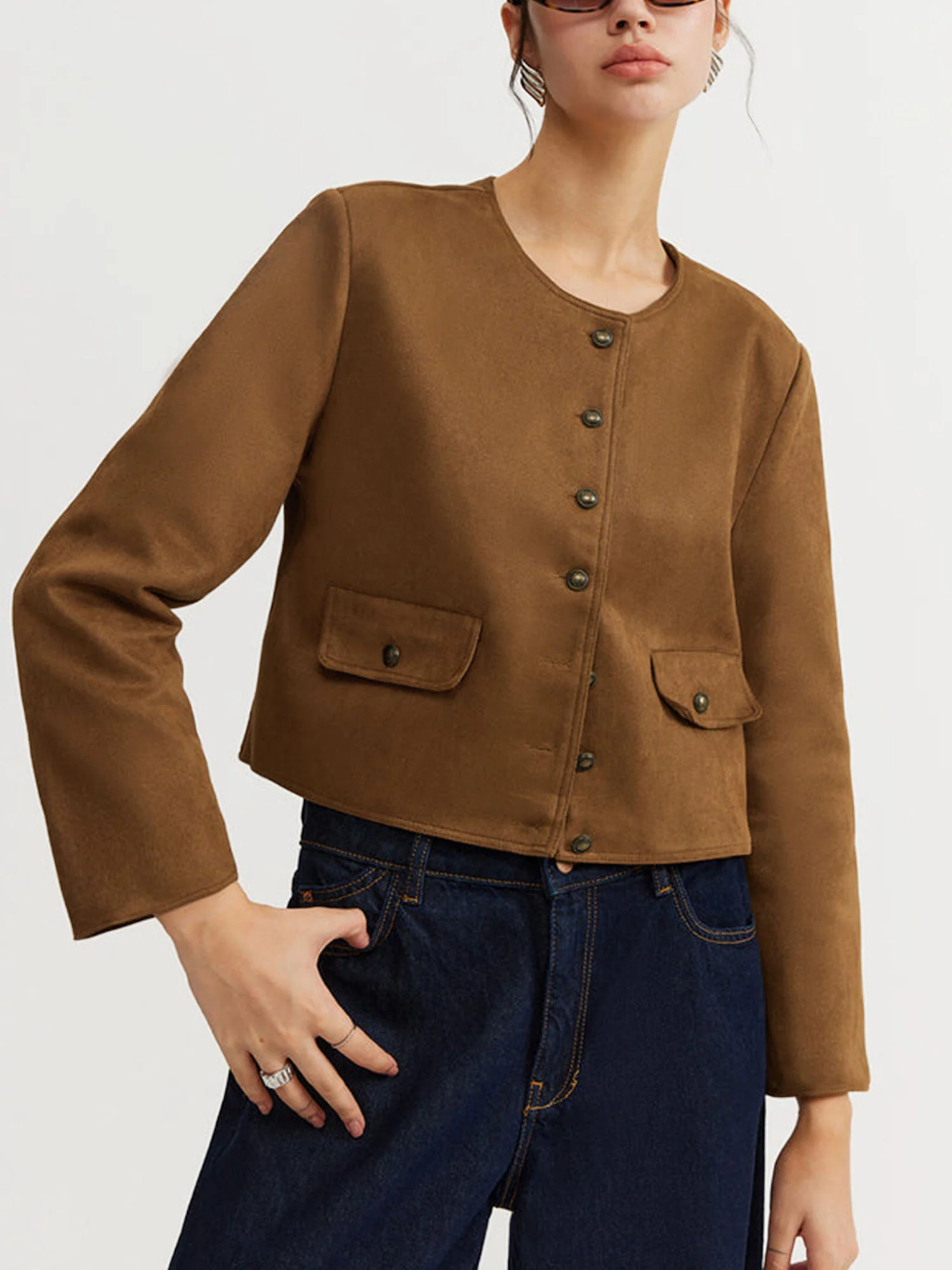 Brown Suede Buttoned Jacket - XPRESSC
