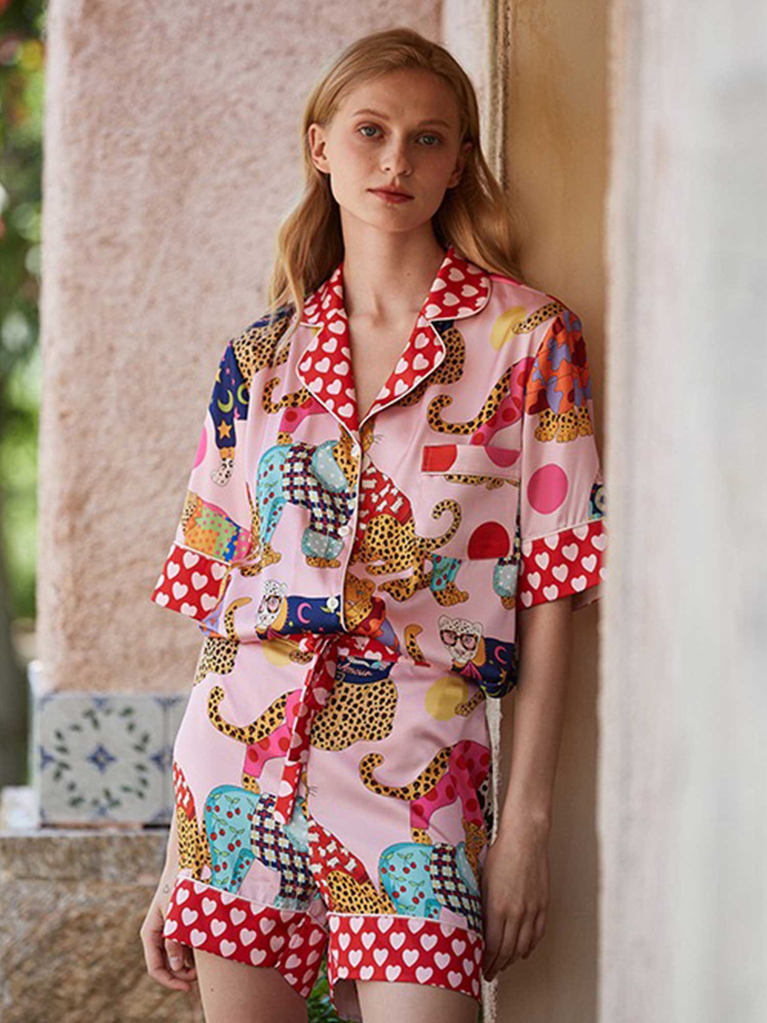 Cartoon Leopard Print Short Pajama Set - XPRESSC