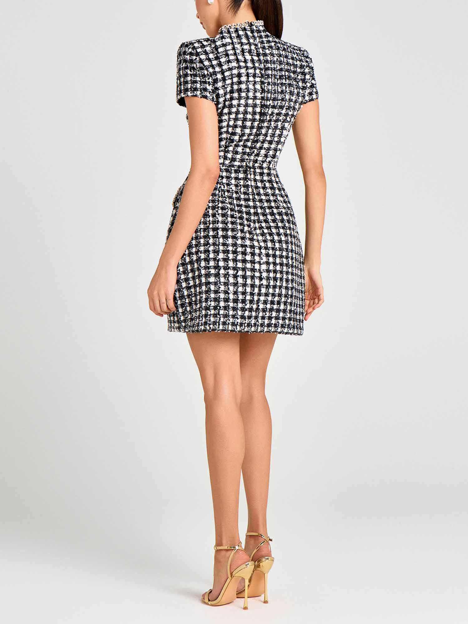 Plaid Pearl Trim Mini Dress - XPRESSC