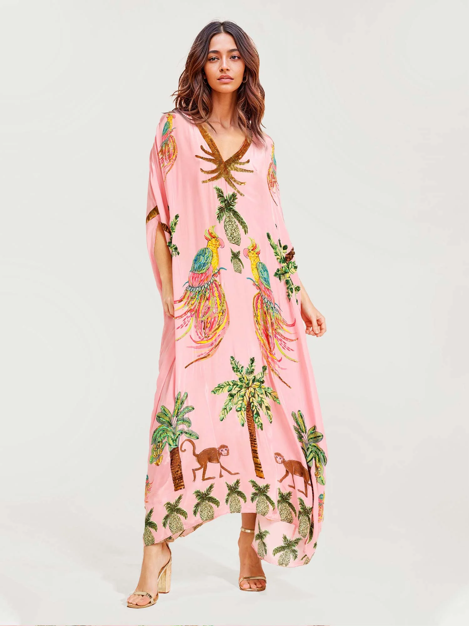 Black/Pink Parrot Print Maxi Dress - XPRESSC