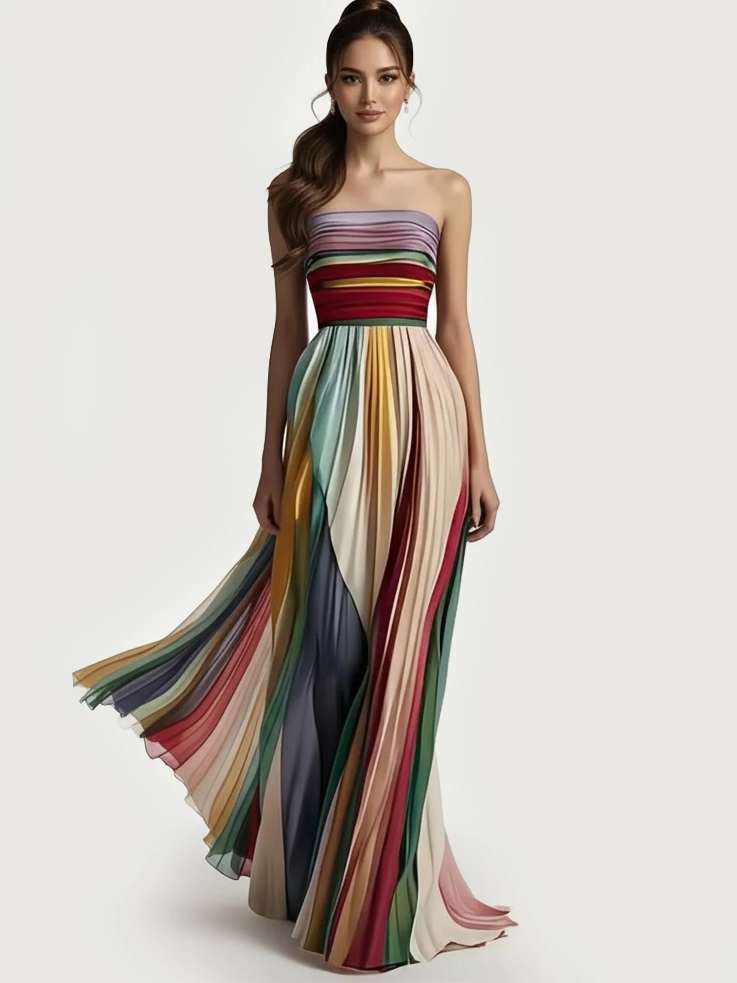 Striped Strapless Maxi Dress - XPRESSC