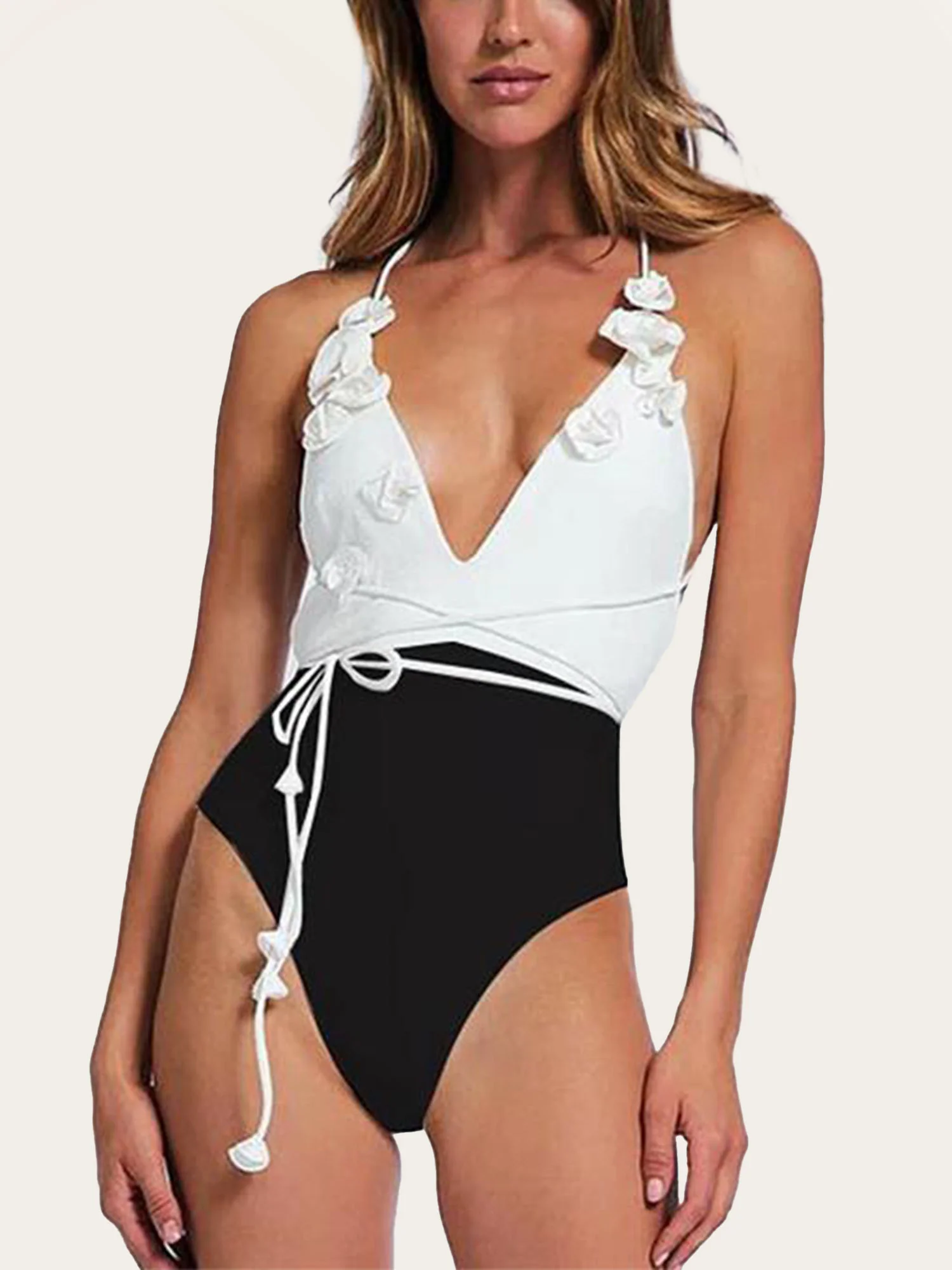White and Black Floral One-Piece Swimsuit - XPRESSC
