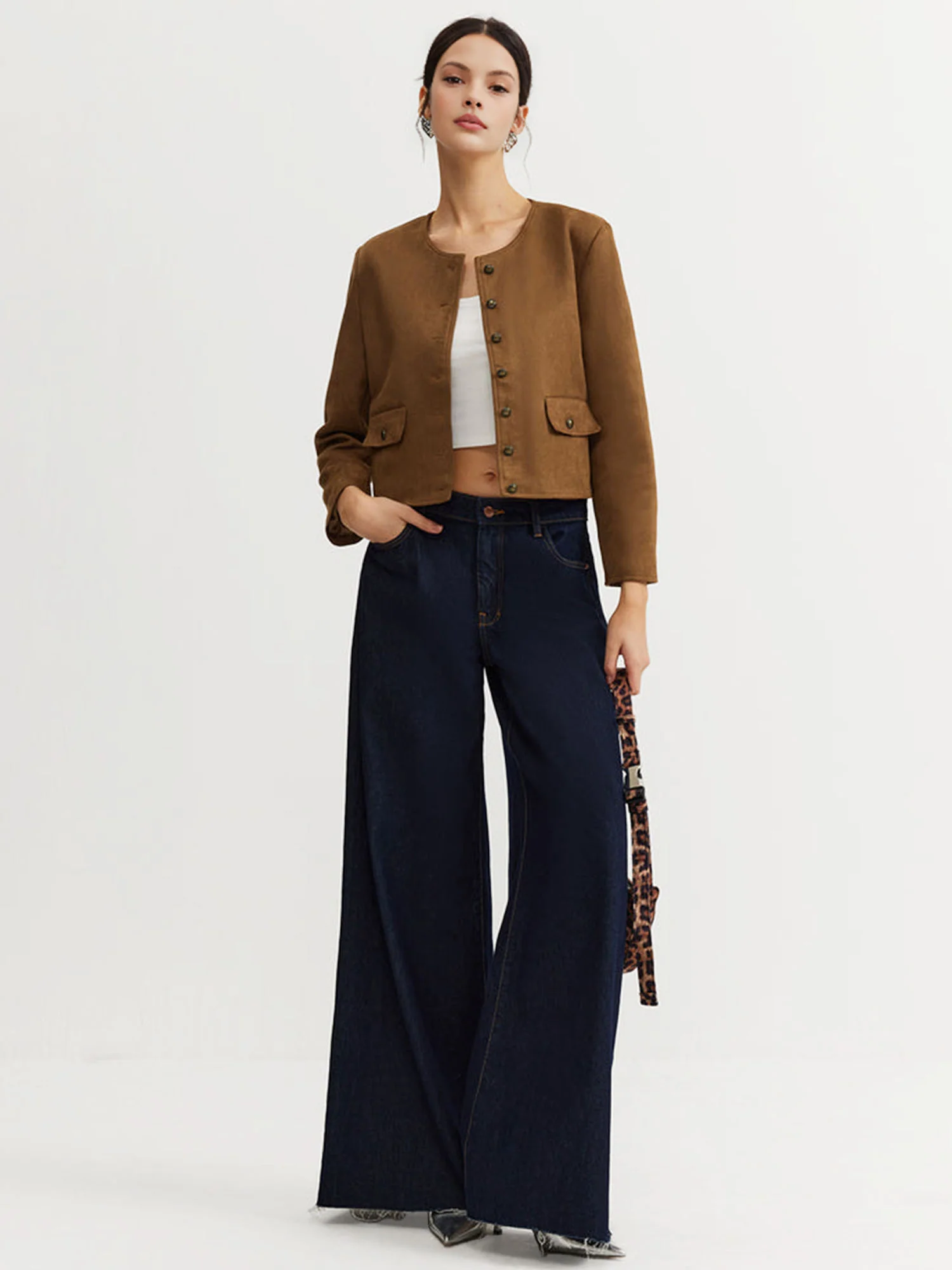 Brown Suede Buttoned Jacket - XPRESSC