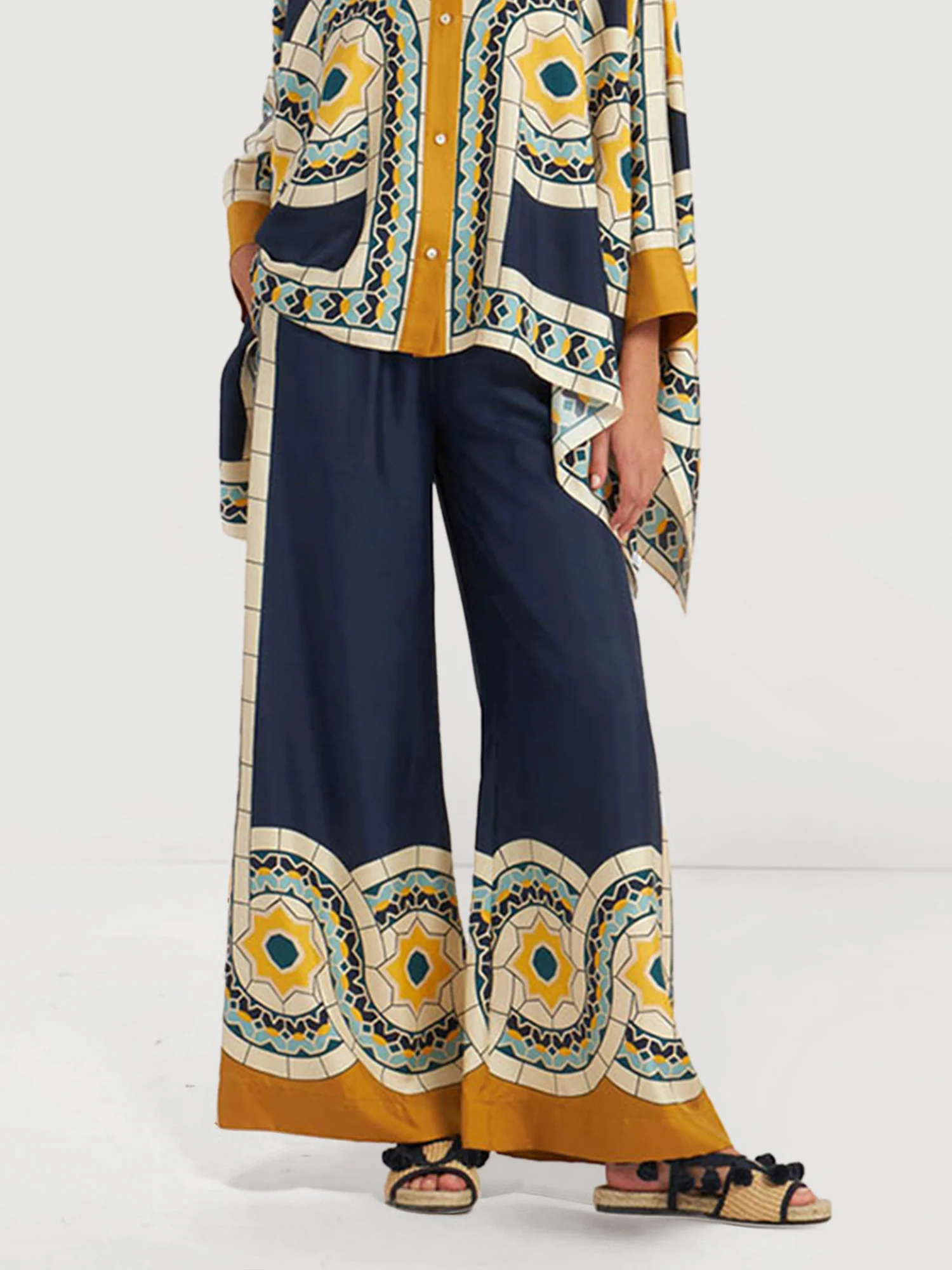 Geometric Print Wide-Leg Pants - XPRESSC