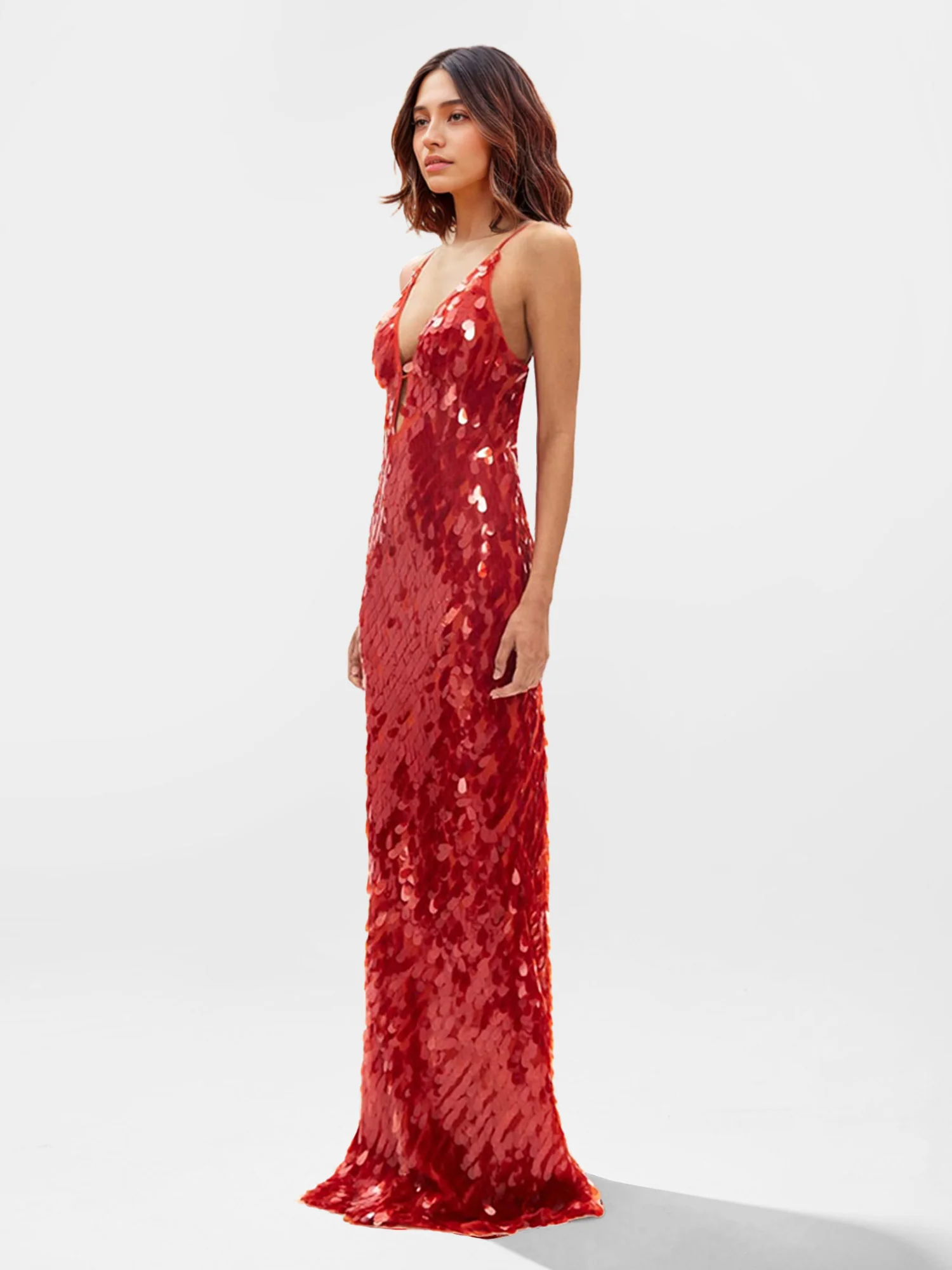 Sequin Plunge Maxi Dress - XPRESSC