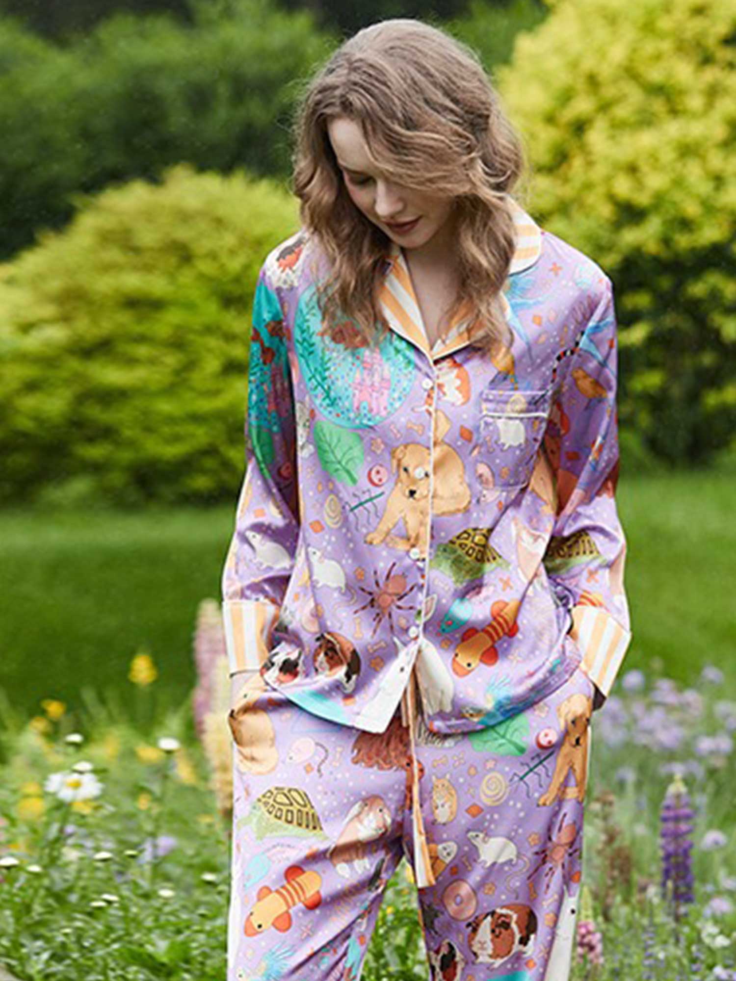 Guinea Pig & Goldfish Long Print Pajama Set - XPRESSC