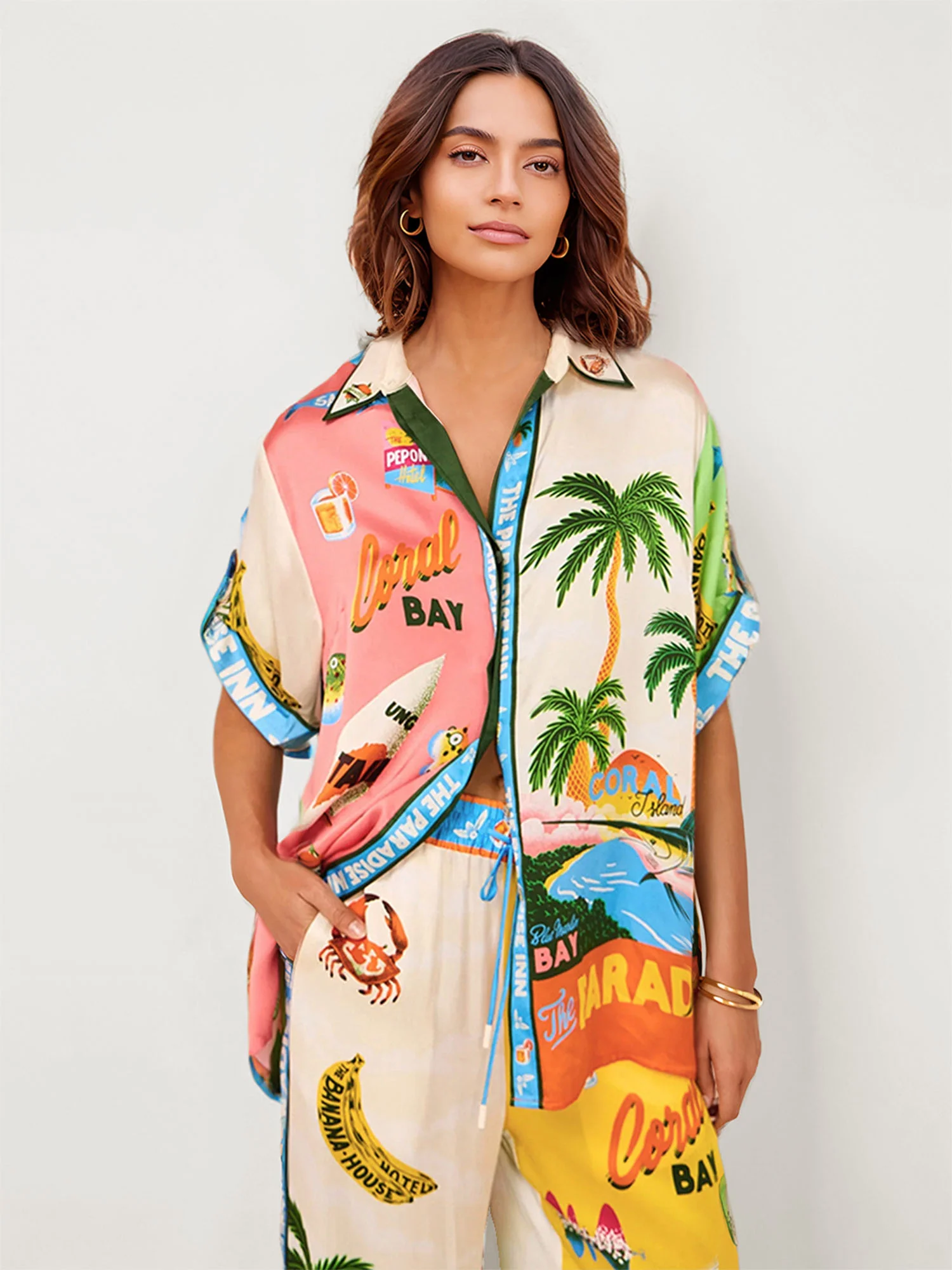 Sunset Beach Graphic Print Button-Up Shirt - XPRESSC